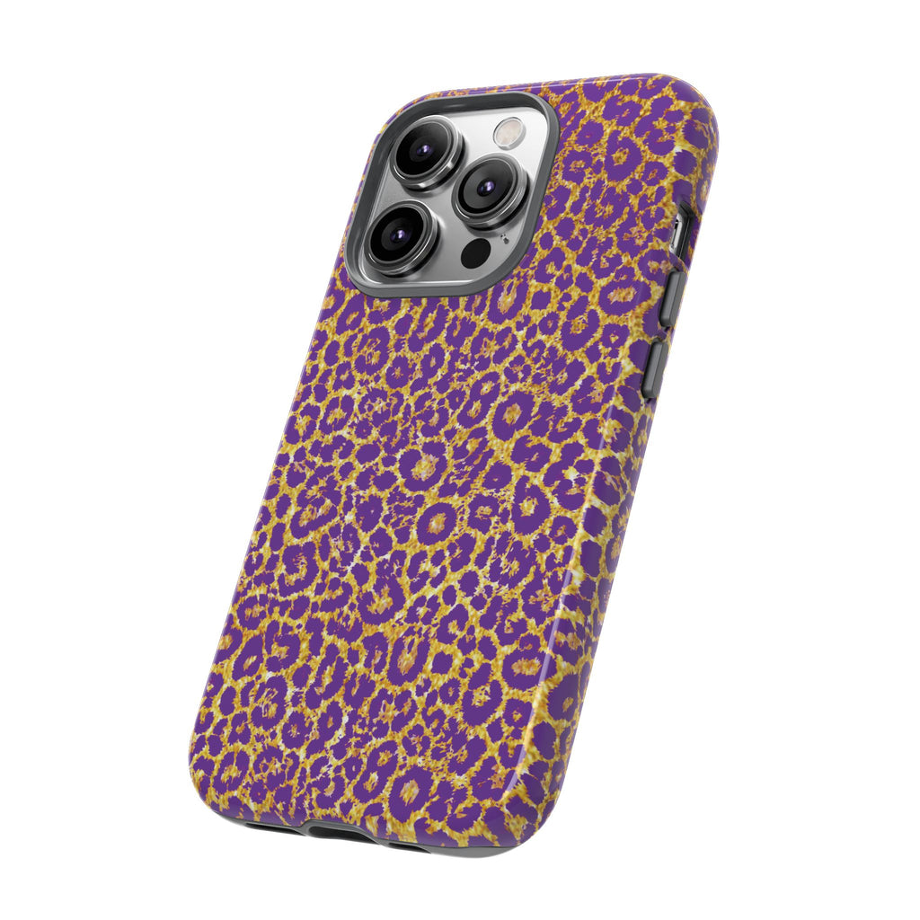 Purple Gold Leopard Tough Phone Case for iPhone, Galaxy, or Google Pixel