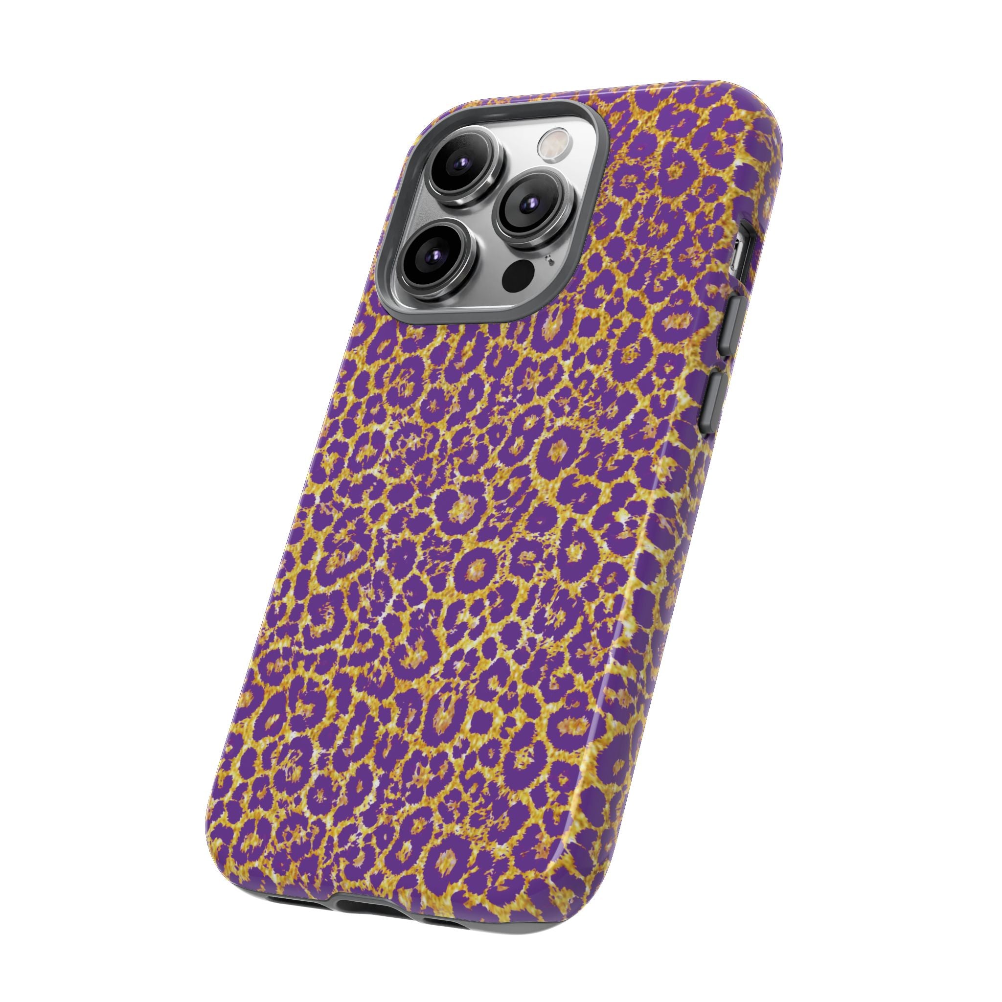 Purple Gold Leopard Tough Phone Case for iPhone, Galaxy, or Google Pixel
