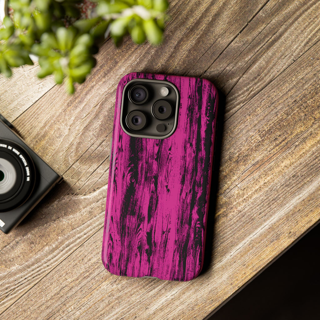 Hot Pink wood print Design Tough Phone Case for iPhone, Galaxy, or Google Pixel