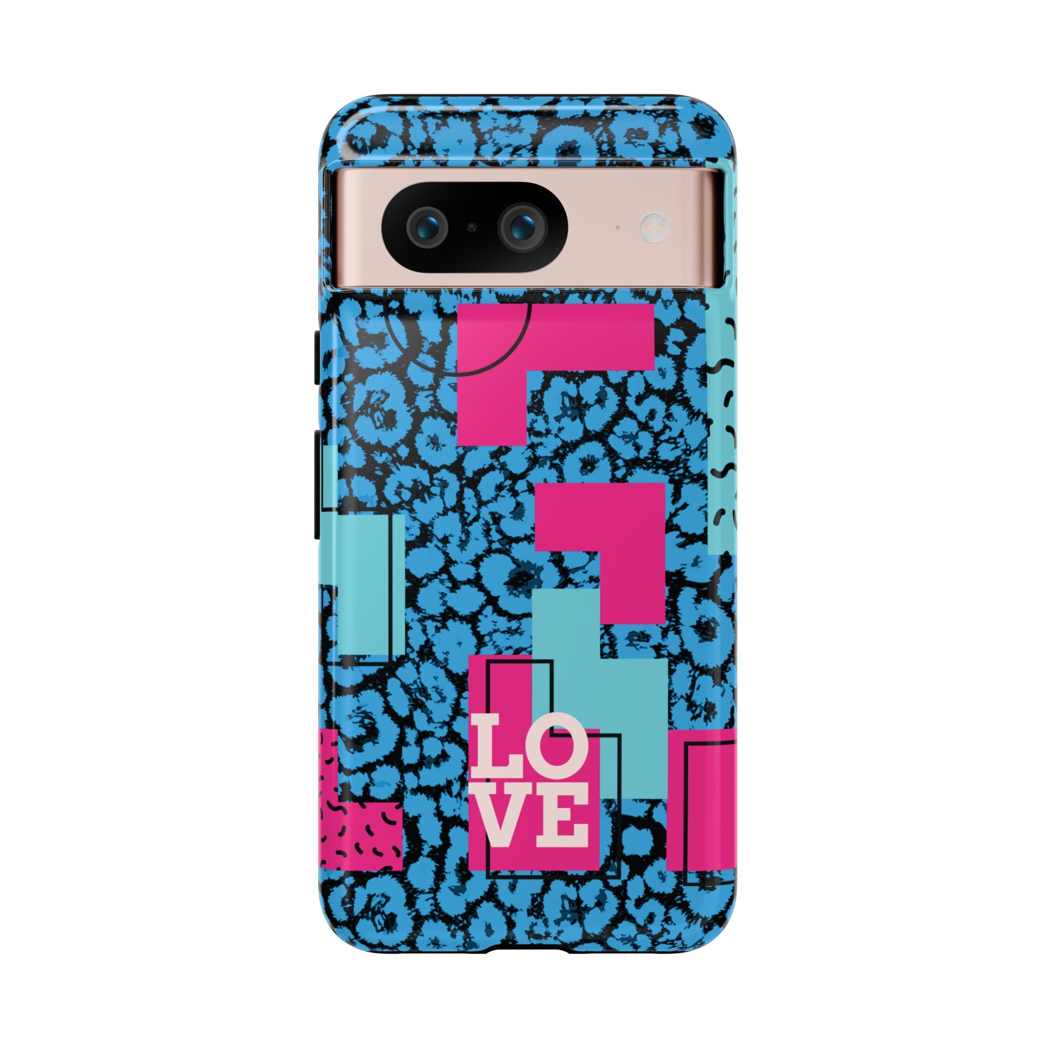 LOVE Blue Leopard 80s Vibe Tough Case for iPhone, Galaxy, or Google Pixel