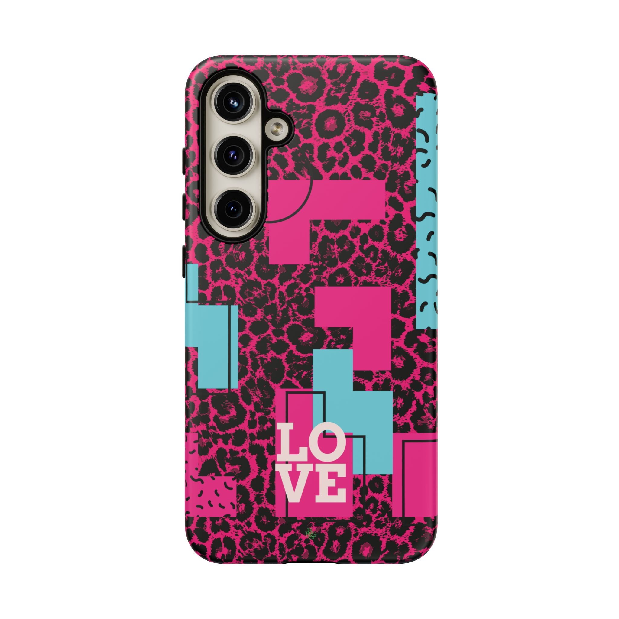 Pink Love Retro Blocks Leopard RG Tough Phone Case for iPhone, Galaxy, or Google Pixel