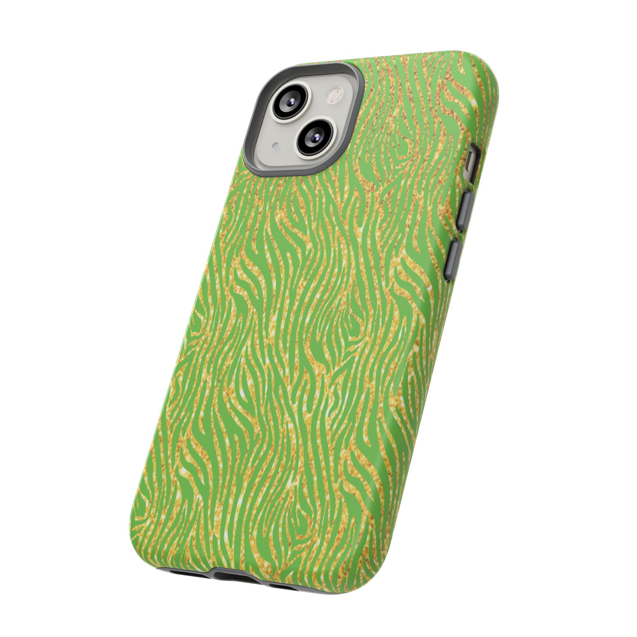 Neon Green Gold Zebra Tough Phone Case for iPhone, Galaxy, or Google Pixel