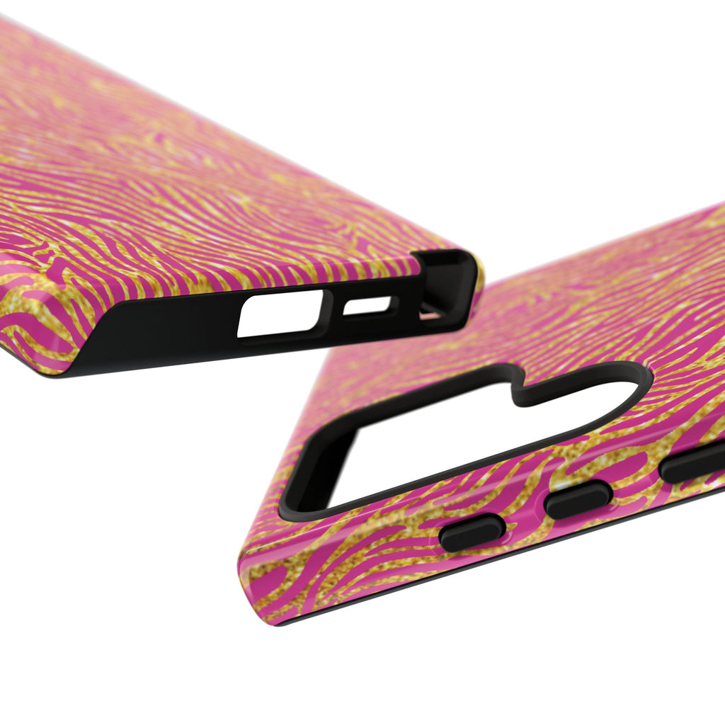 Pink Gold Zebra Print Tough Case for iPhone, Galaxy, or Google Pixel