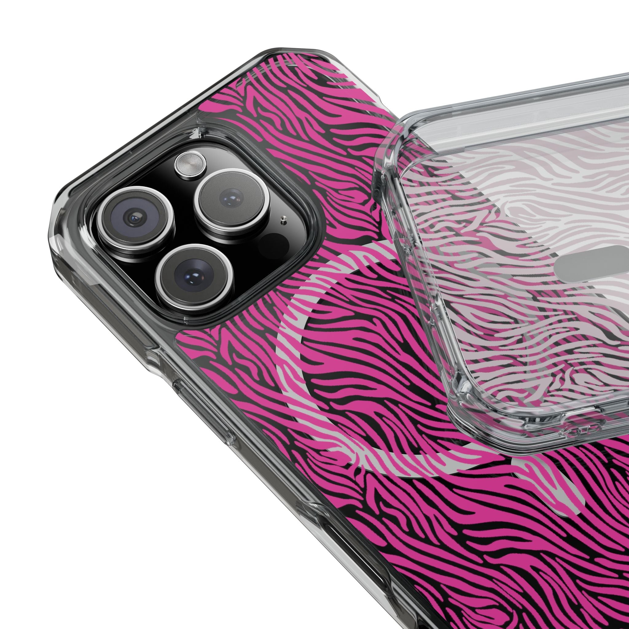 Pink Zebra Magnetic iPhone 14, 15, 16 Series Clear Impact Cases