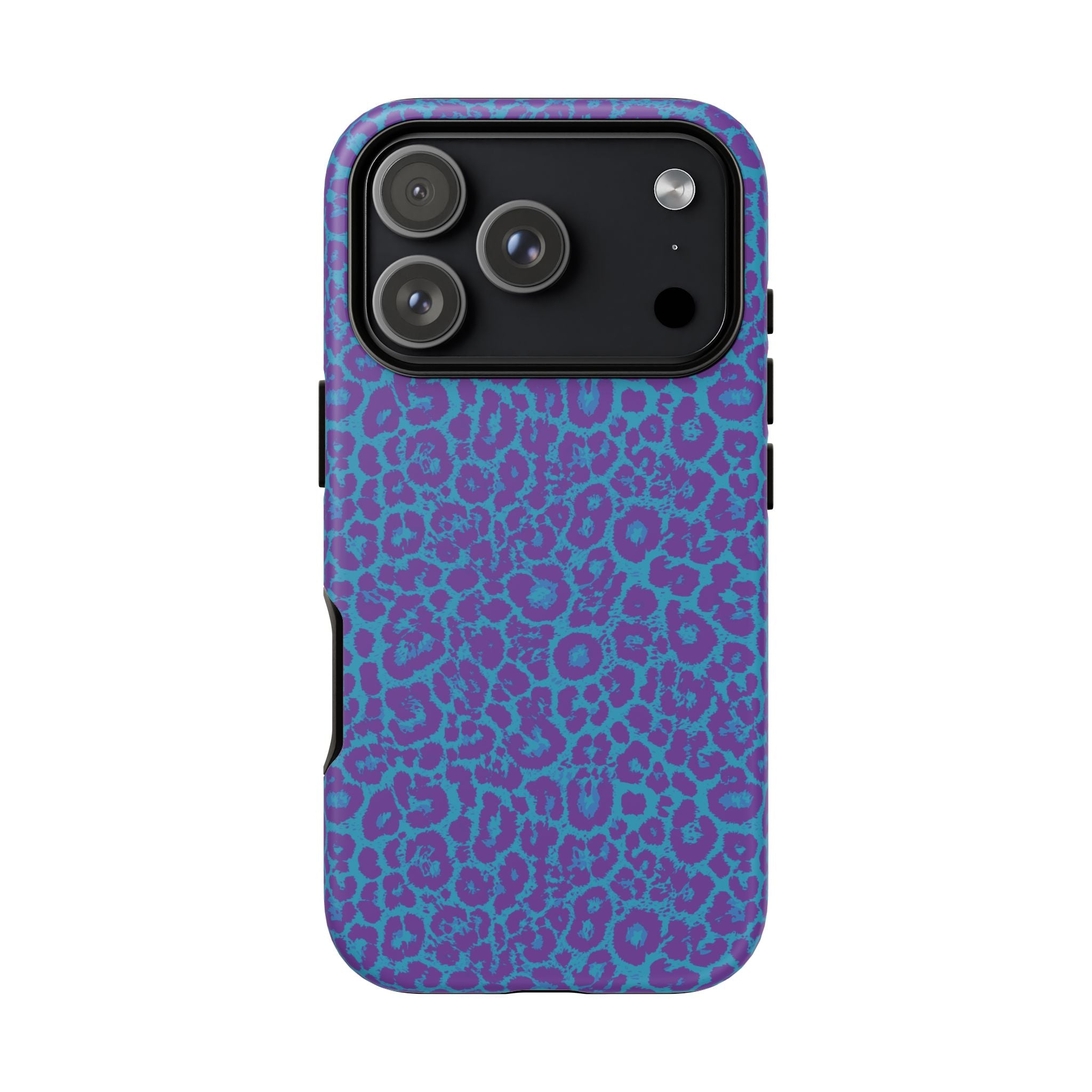 Leopard Printed Purple Blue Tough Phone Case for iPhone, Galaxy, or Google Pixel