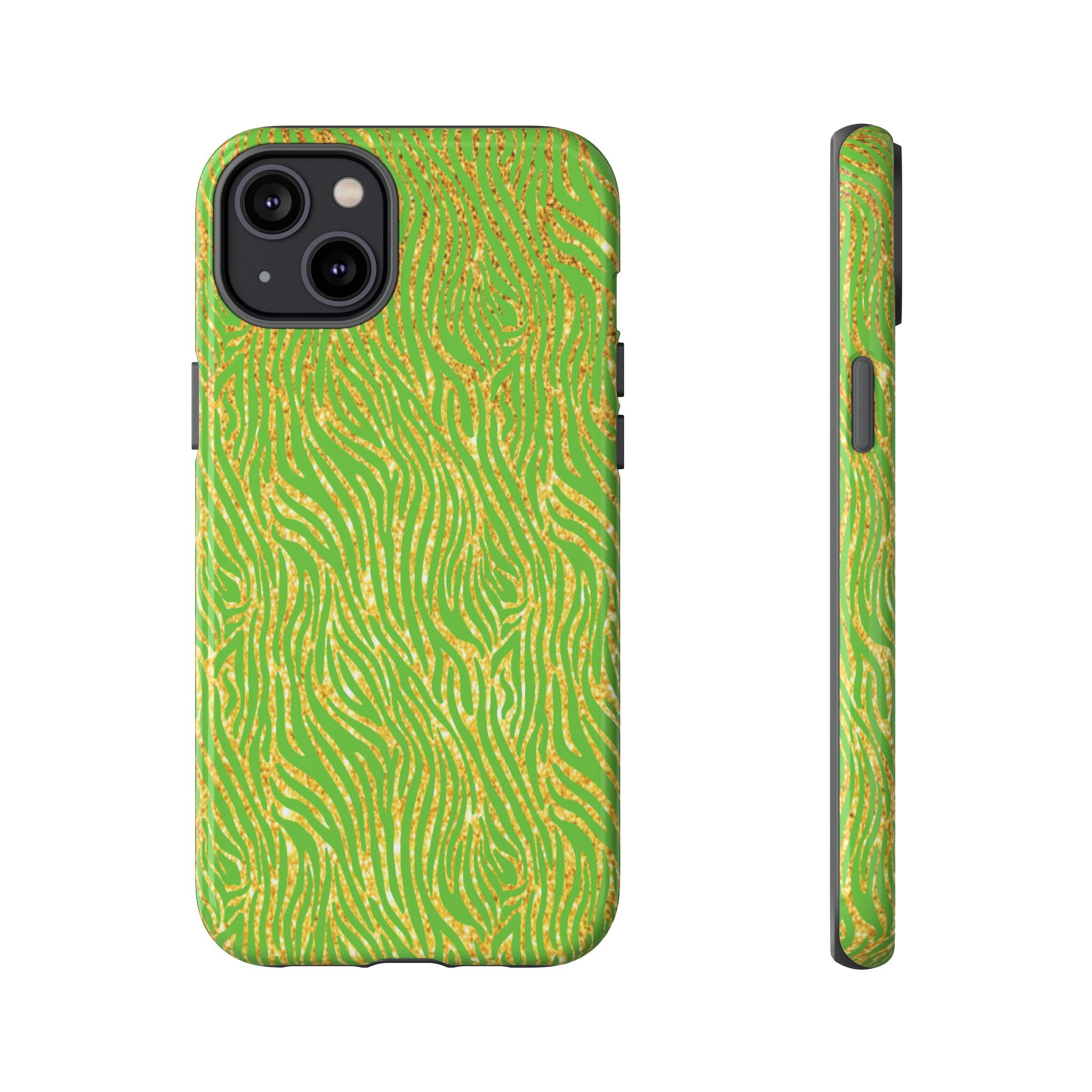 Neon Green Gold Zebra Tough Phone Case for iPhone, Galaxy, or Google Pixel