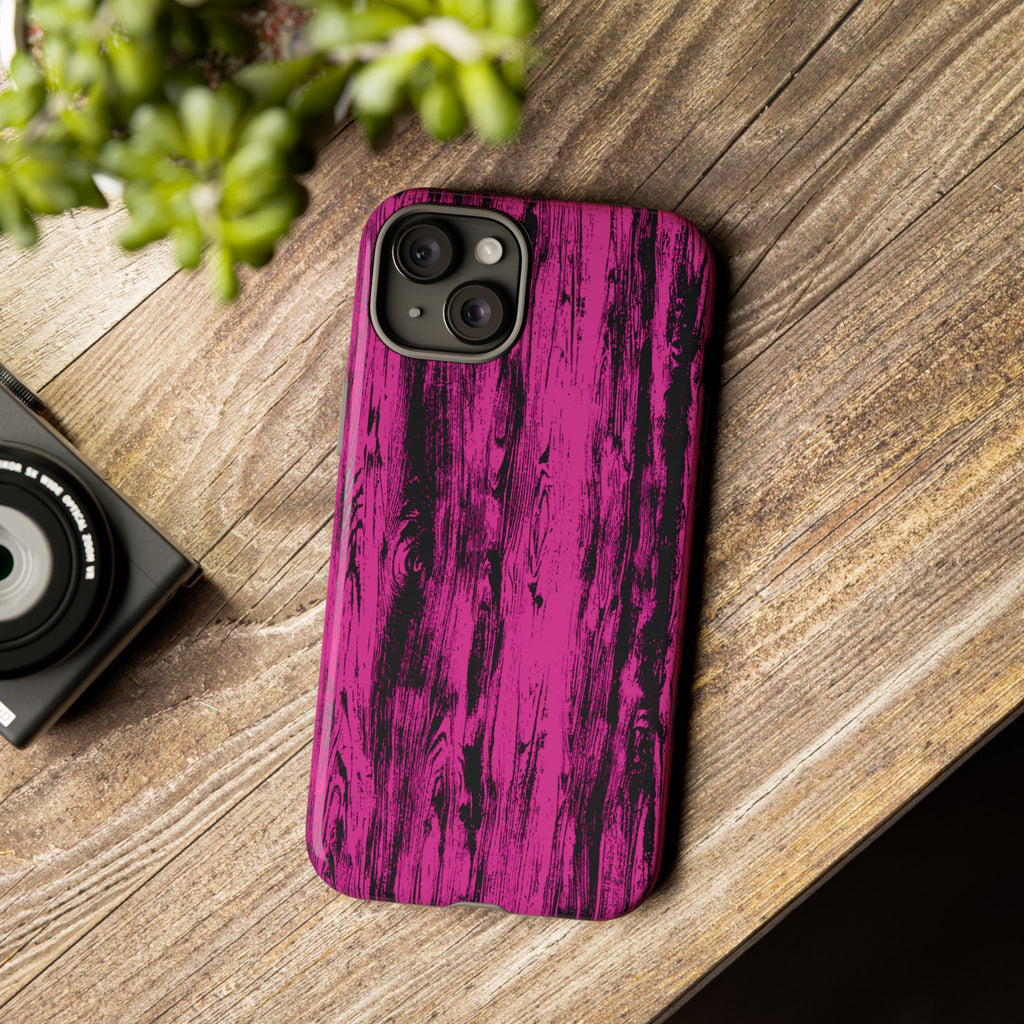 Hot Pink wood print Design Tough Phone Case for iPhone, Galaxy, or Google Pixel