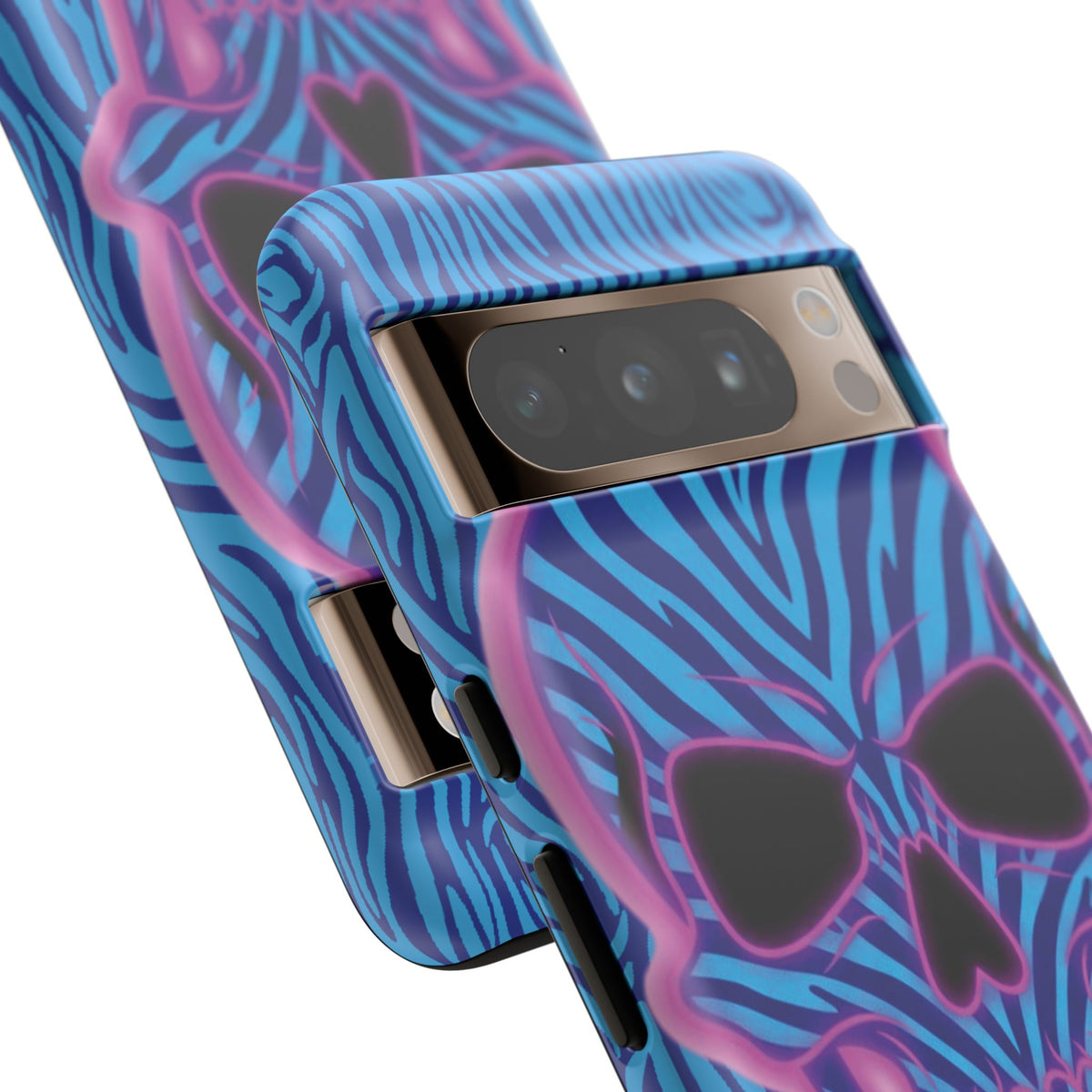 Neon Zebra Skull Tough Phone Case for iPhone, Galaxy, or Google Pixel