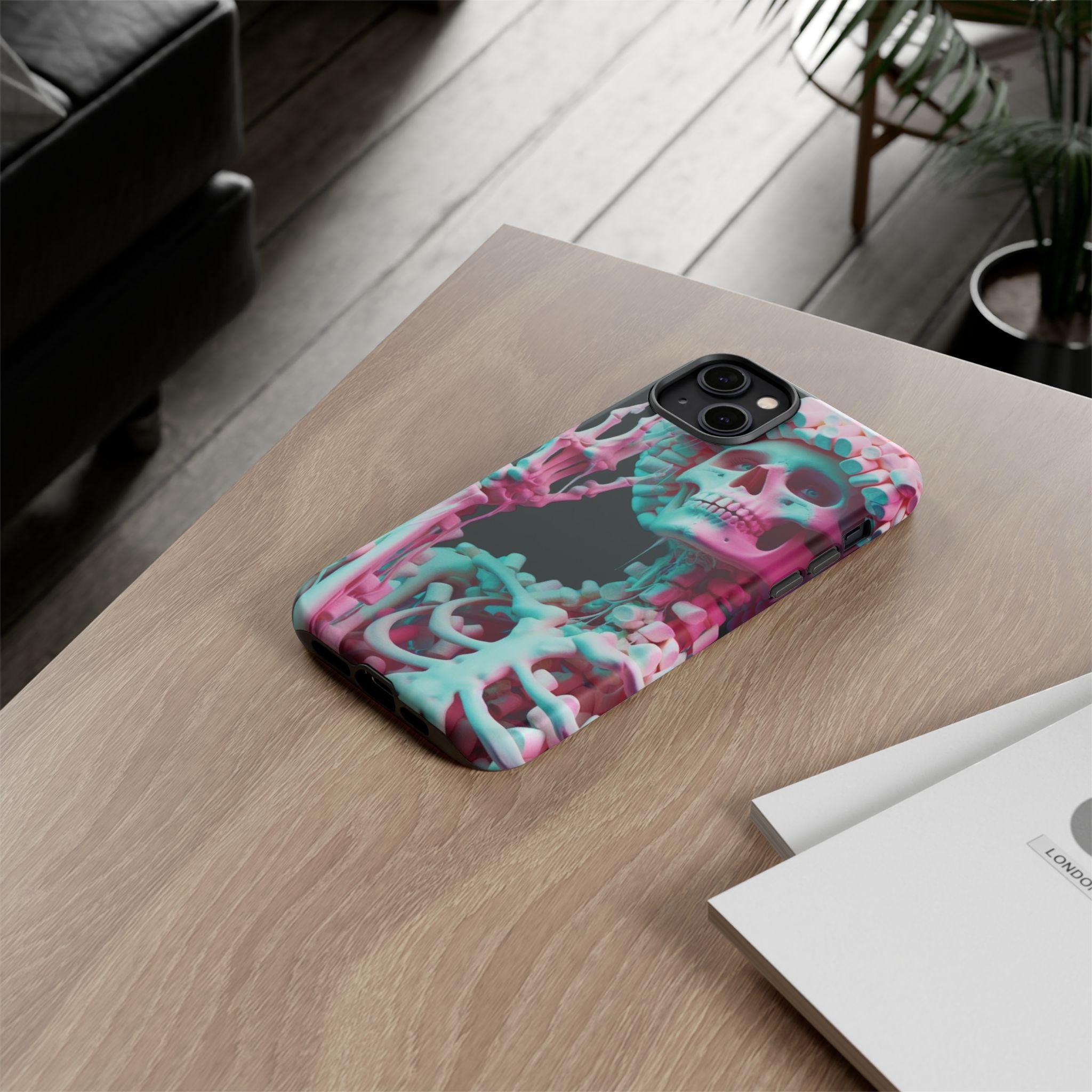 Neon Pink Skeleton (Black) Tough Phone Case for iPhone, Galaxy, or Google Pixel