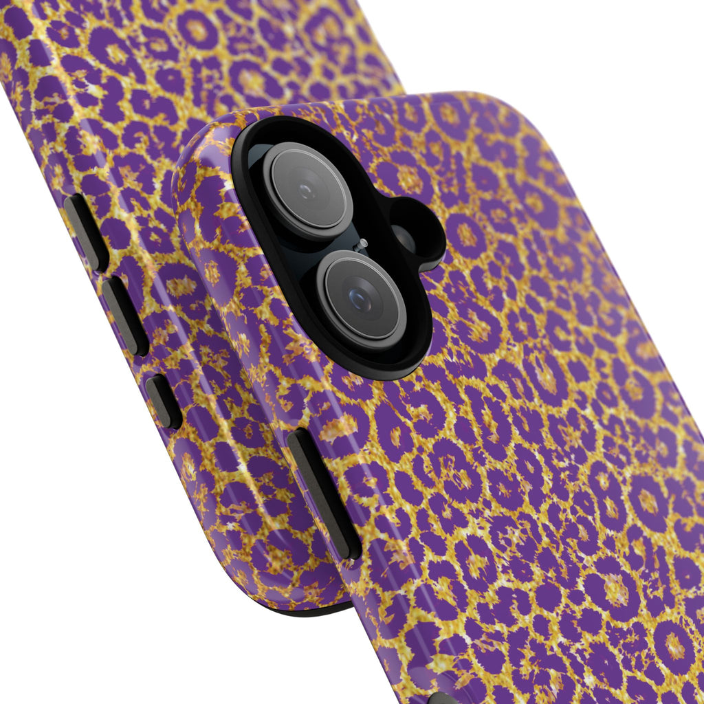 Purple Gold Leopard Tough Phone Case for iPhone, Galaxy, or Google Pixel