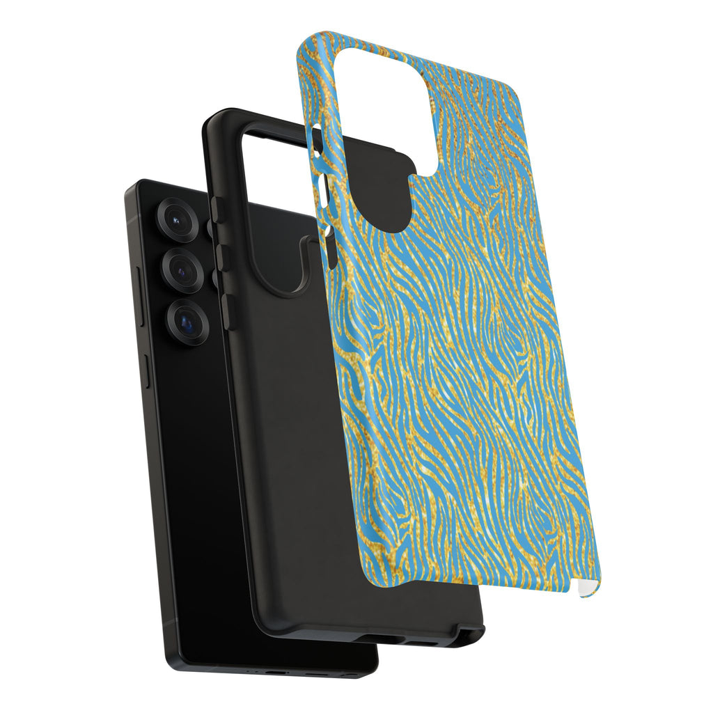 Blue Gold Zebra Tough Case for iPhone, Galaxy, or Google Pixel