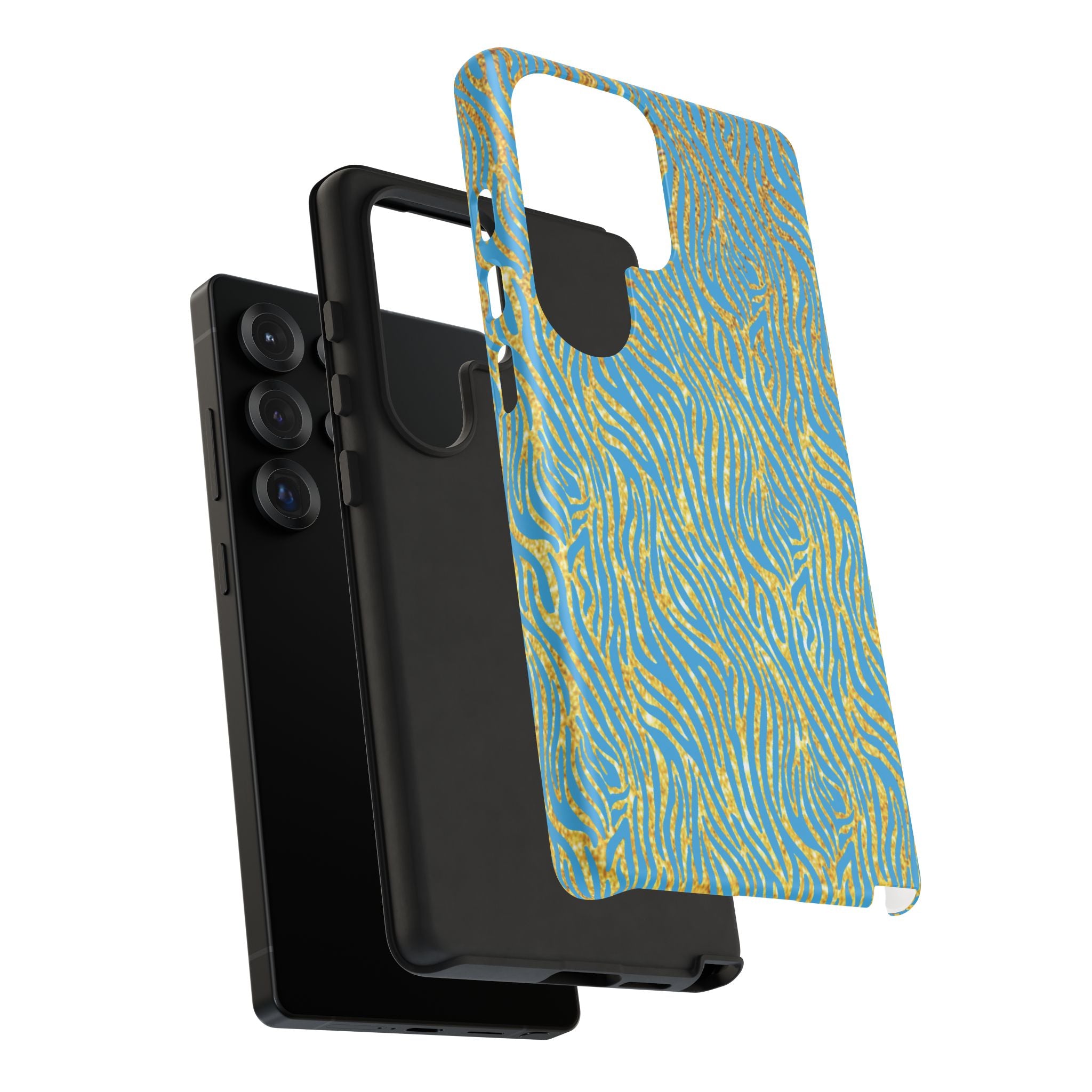 Blue Gold Zebra Tough Case for iPhone, Galaxy, or Google Pixel