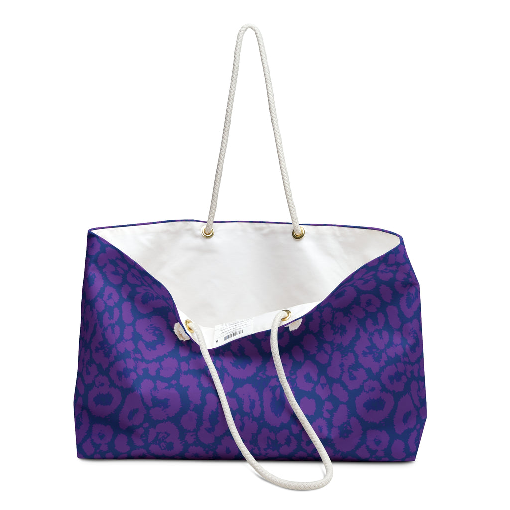 Purple Blue Leopard Eco Friendly Weekender Bag, Travel Tote, Beach Bag