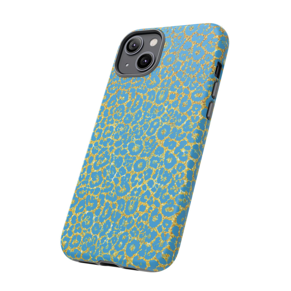 Blue Gold Leopard Tough Phone Case for iPhone, Galaxy, or Google Pixel