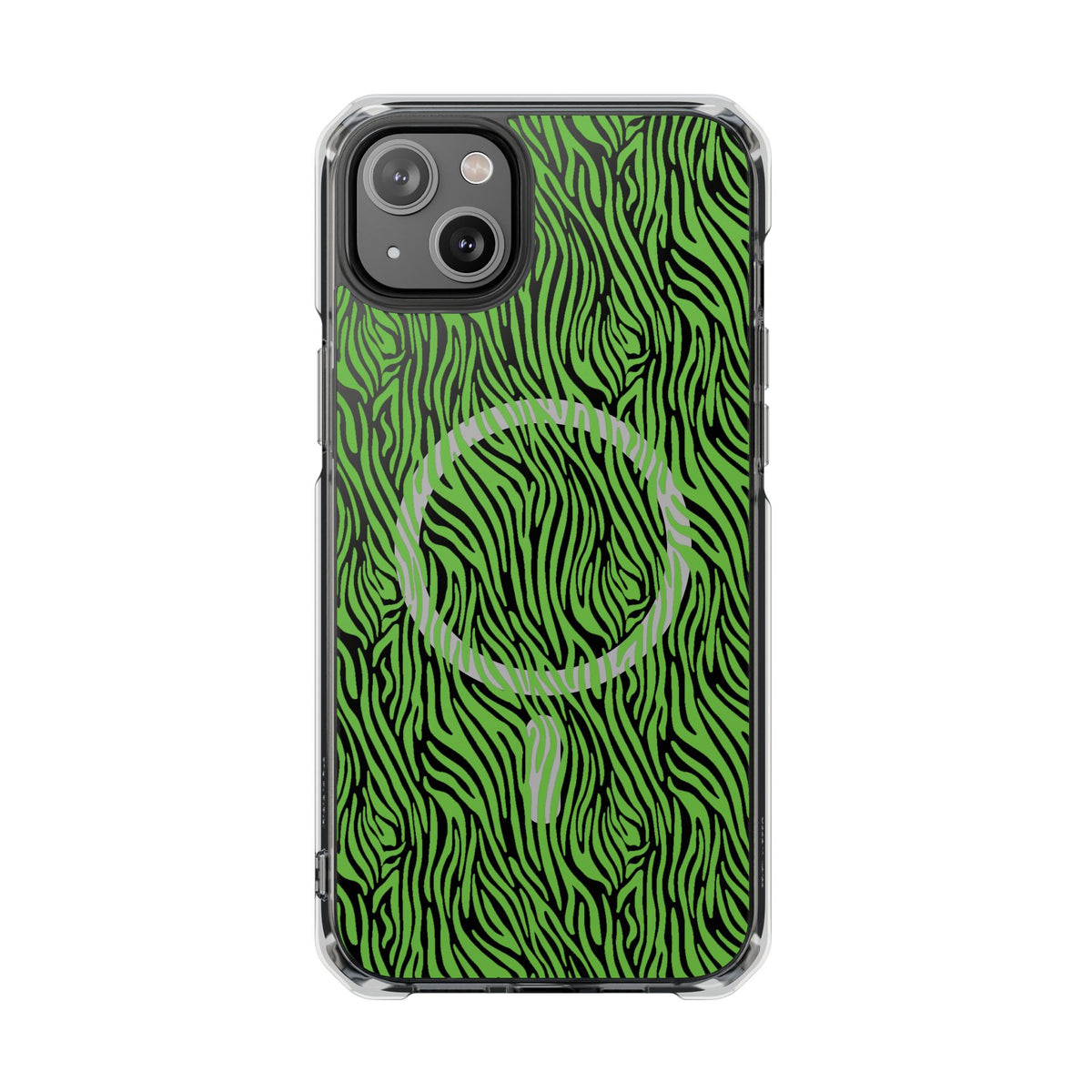 Neon Green Zebra Magnetic iPhone 14, 15, 16 Series Clear Impact Cases