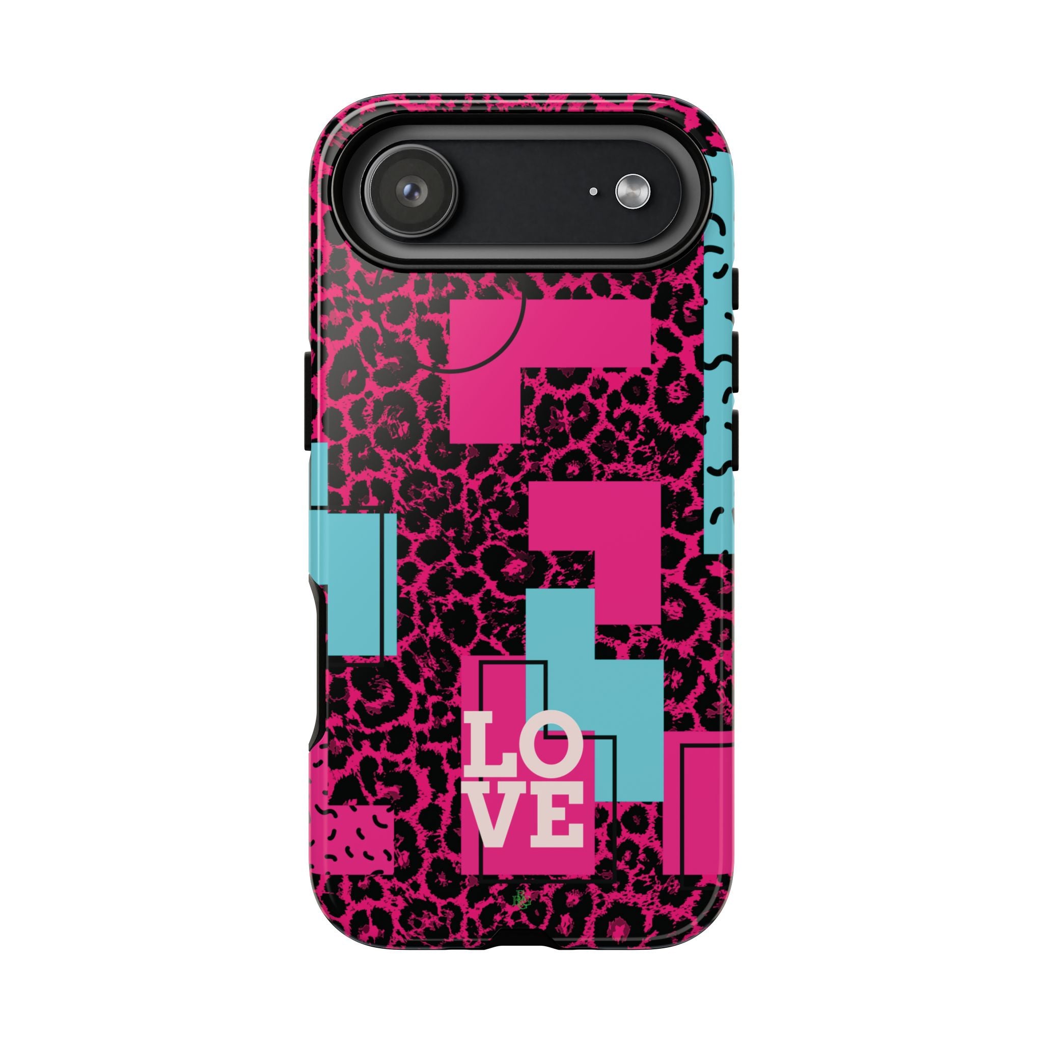 Pink Love Retro Blocks Leopard RG Tough Phone Case for iPhone, Galaxy, or Google Pixel