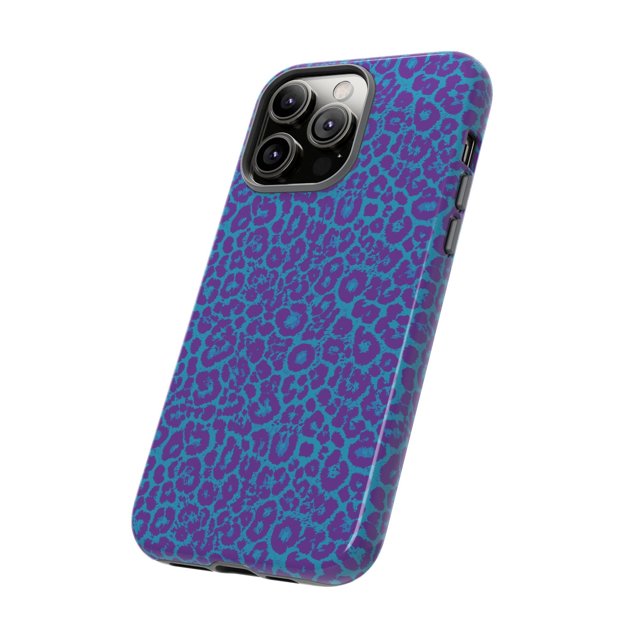 Leopard Printed Purple Blue Tough Phone Case for iPhone, Galaxy, or Google Pixel