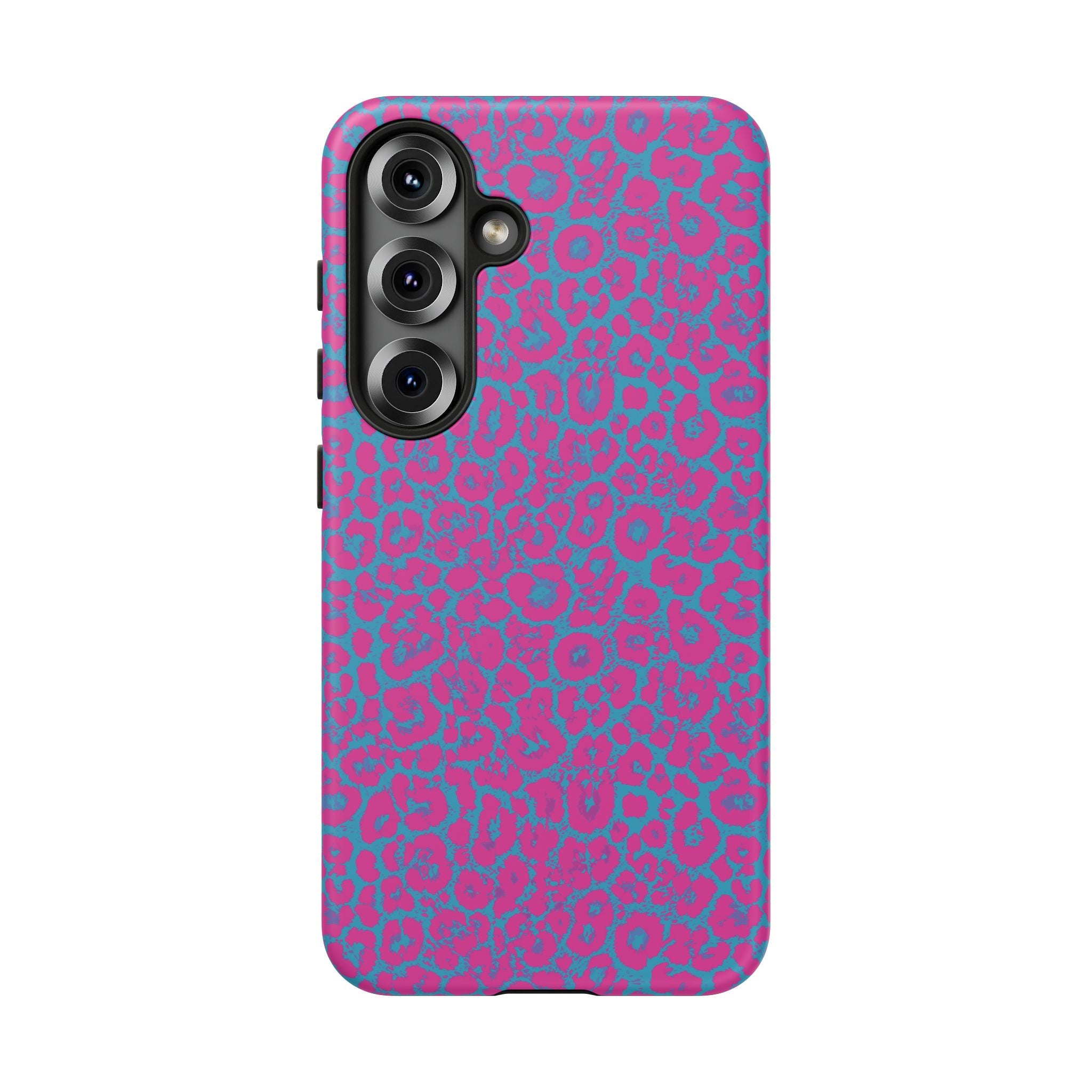 Pink Blue Leopard Tough Phone Case iPhone, Galaxy, or Google Pixel