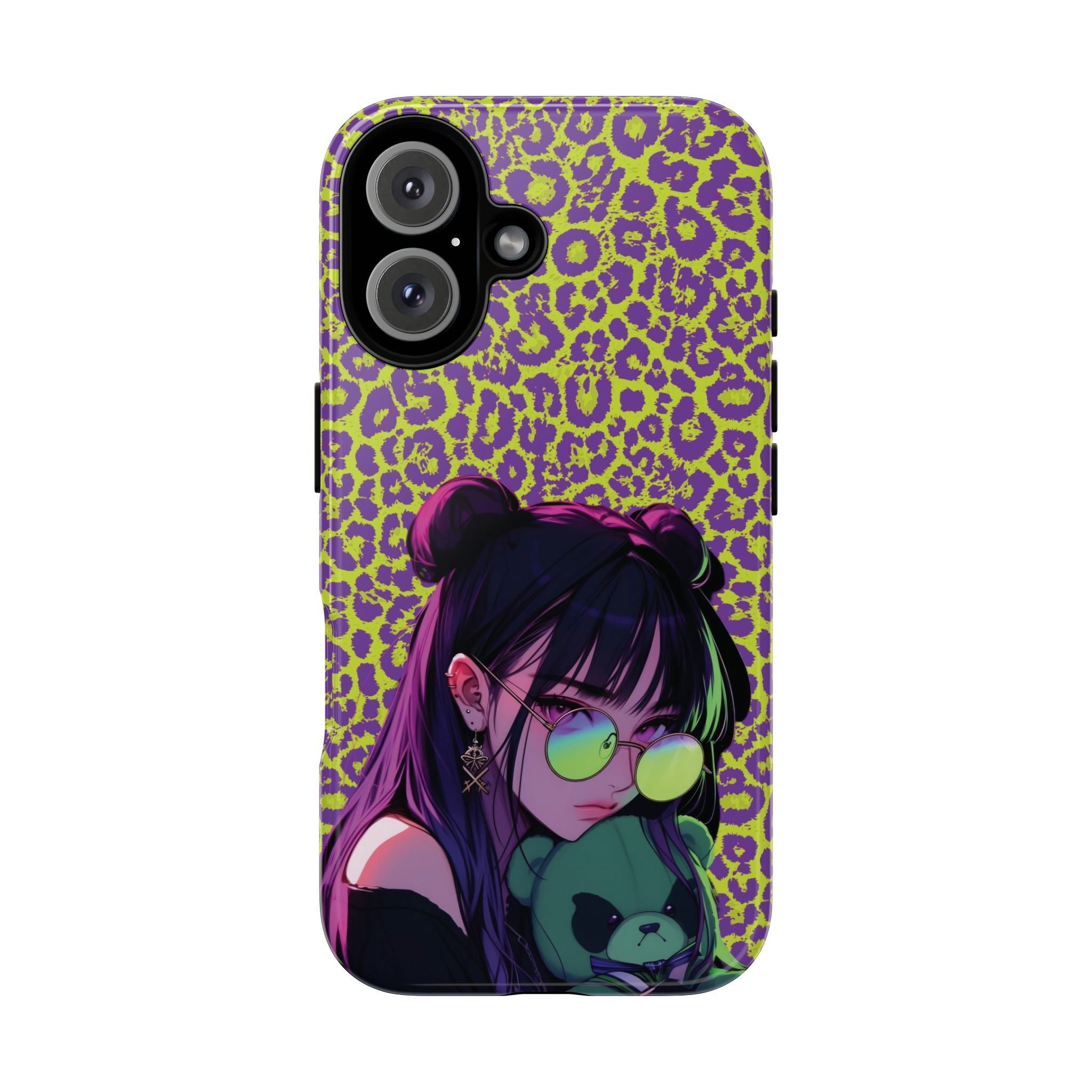 Purple Neon Lime Leopard Kz Tough Case for iPhone, Galaxy, or Google Pixel