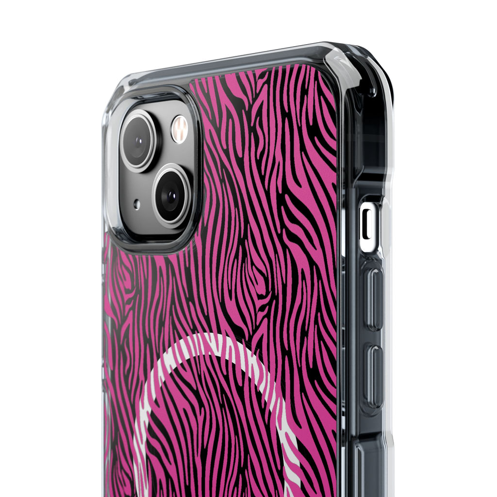 Pink Zebra Magnetic iPhone 14, 15, 16 Series Clear Impact Cases