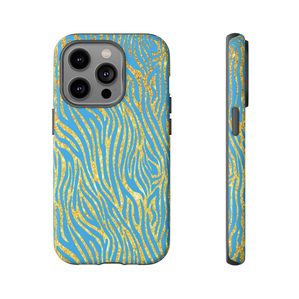 Blue Gold Zebra Tough Case for iPhone, Galaxy, or Google Pixel