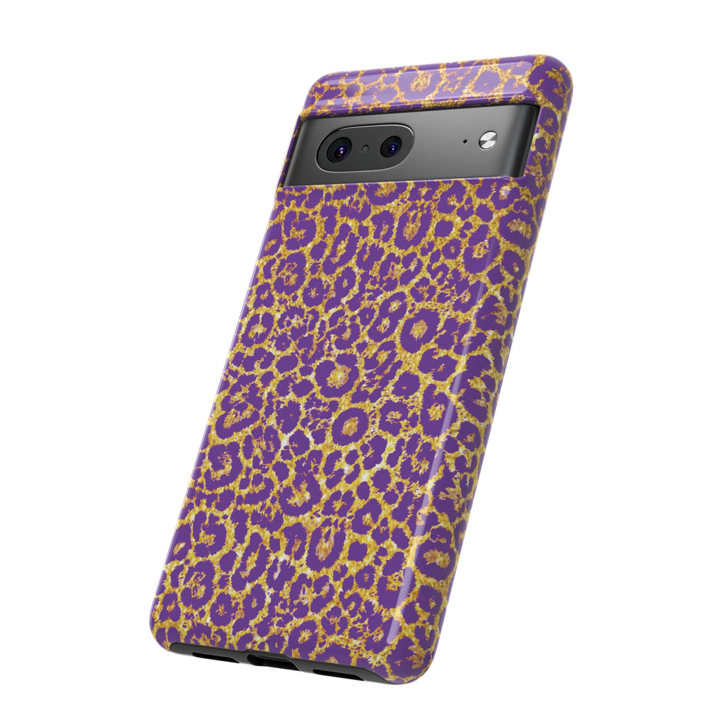 Purple Gold Leopard Tough Phone Case for iPhone, Galaxy, or Google Pixel