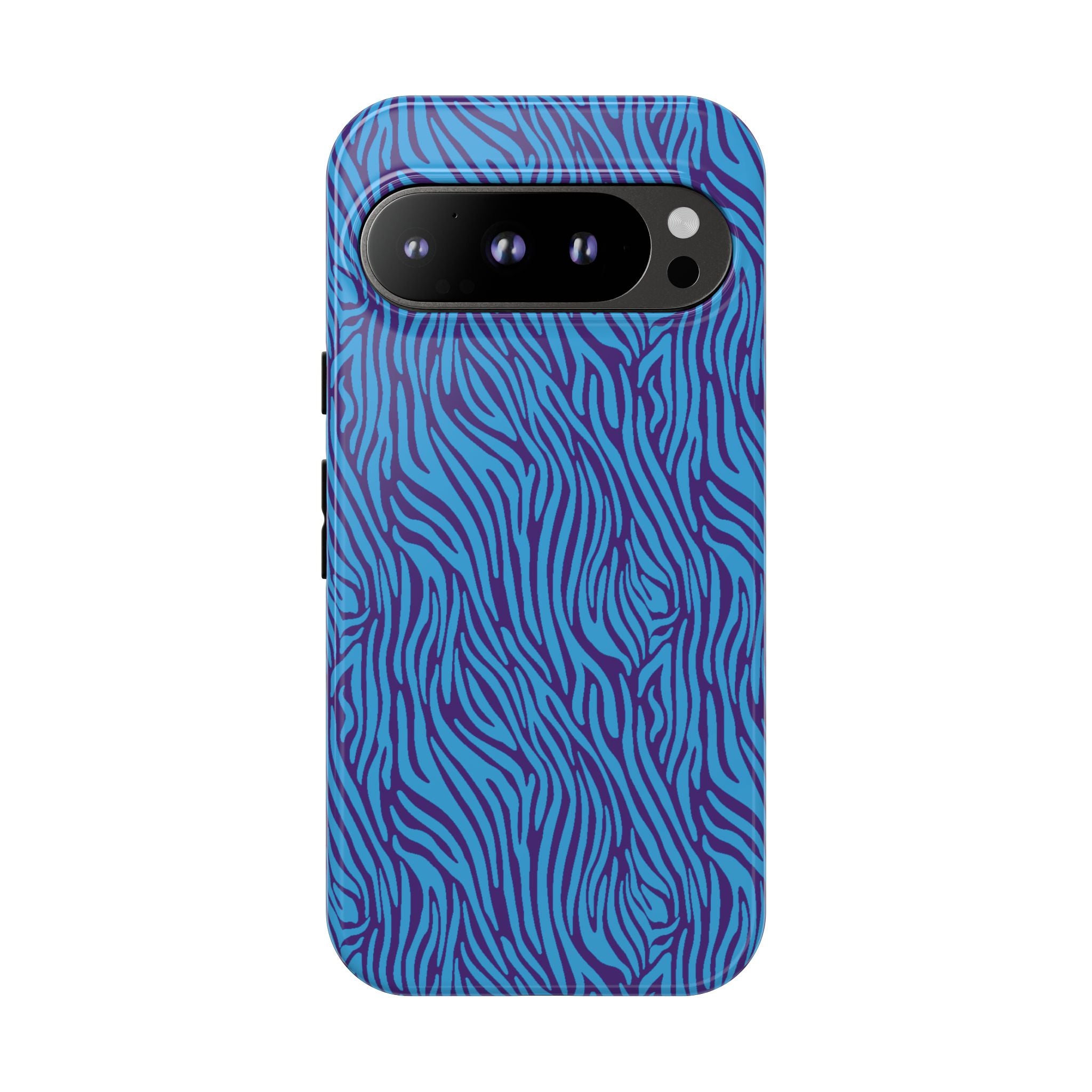 Zebra Print Blue and Purple Tough Case for iPhone, Galaxy or Google Pixel