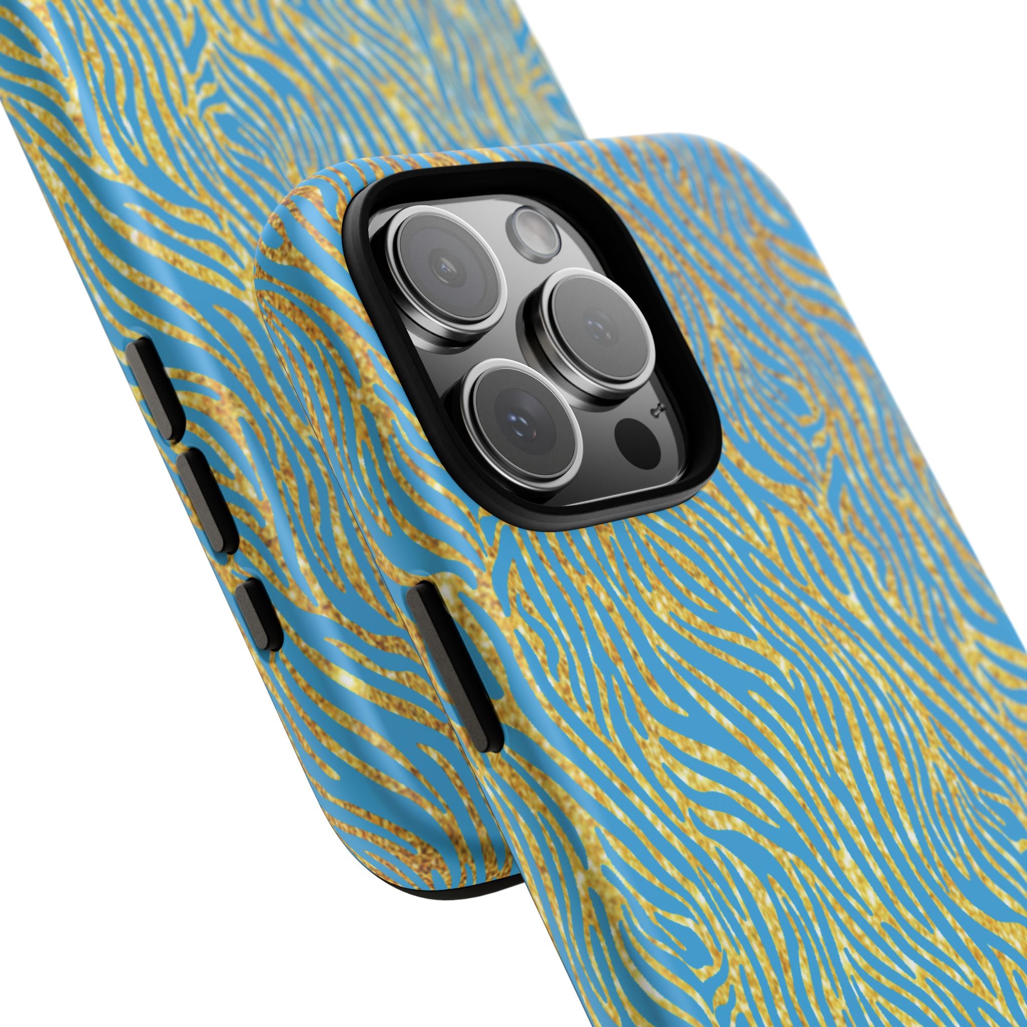 Blue Gold Zebra Tough Case for iPhone, Galaxy, or Google Pixel