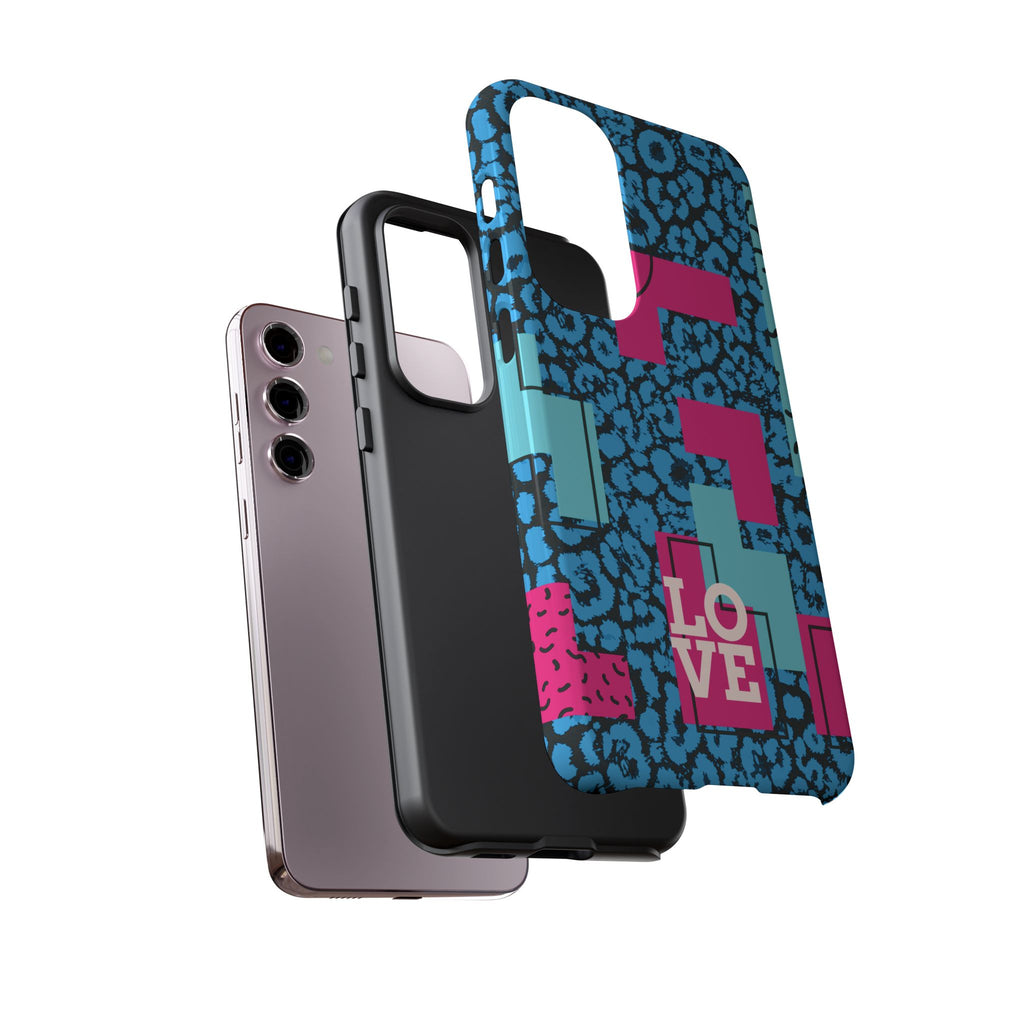 LOVE Blue Leopard 80s Vibe Tough Case for iPhone, Galaxy, or Google Pixel