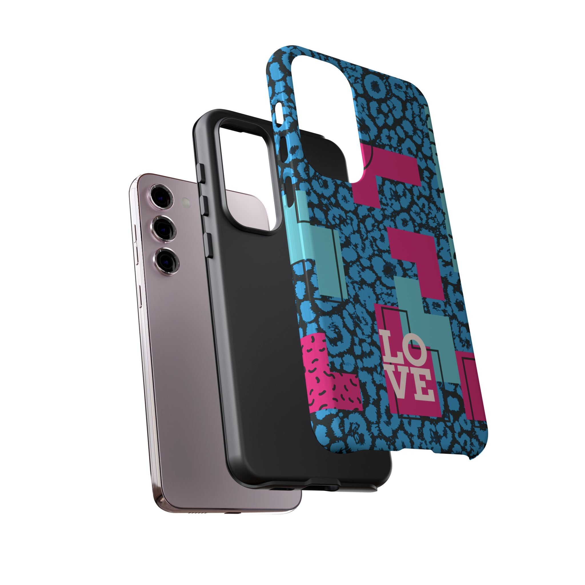 LOVE Blue Leopard 80s Vibe Tough Case for iPhone, Galaxy, or Google Pixel