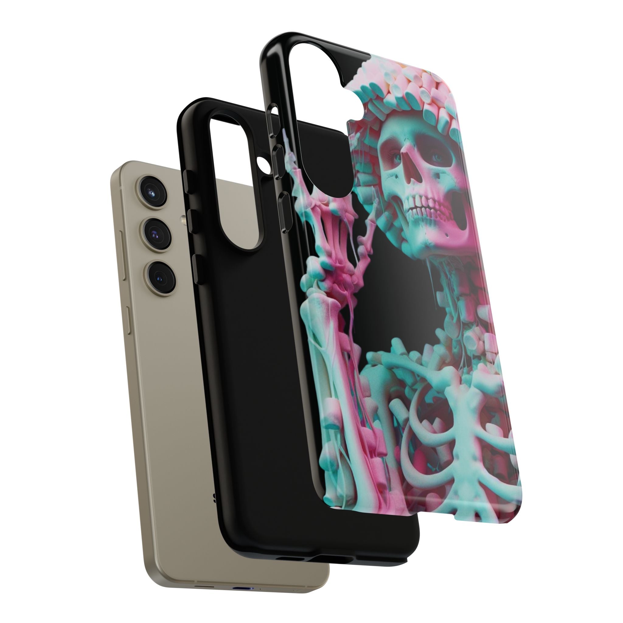 Neon Pink Skeleton (Black) Tough Phone Case for iPhone, Galaxy, or Google Pixel
