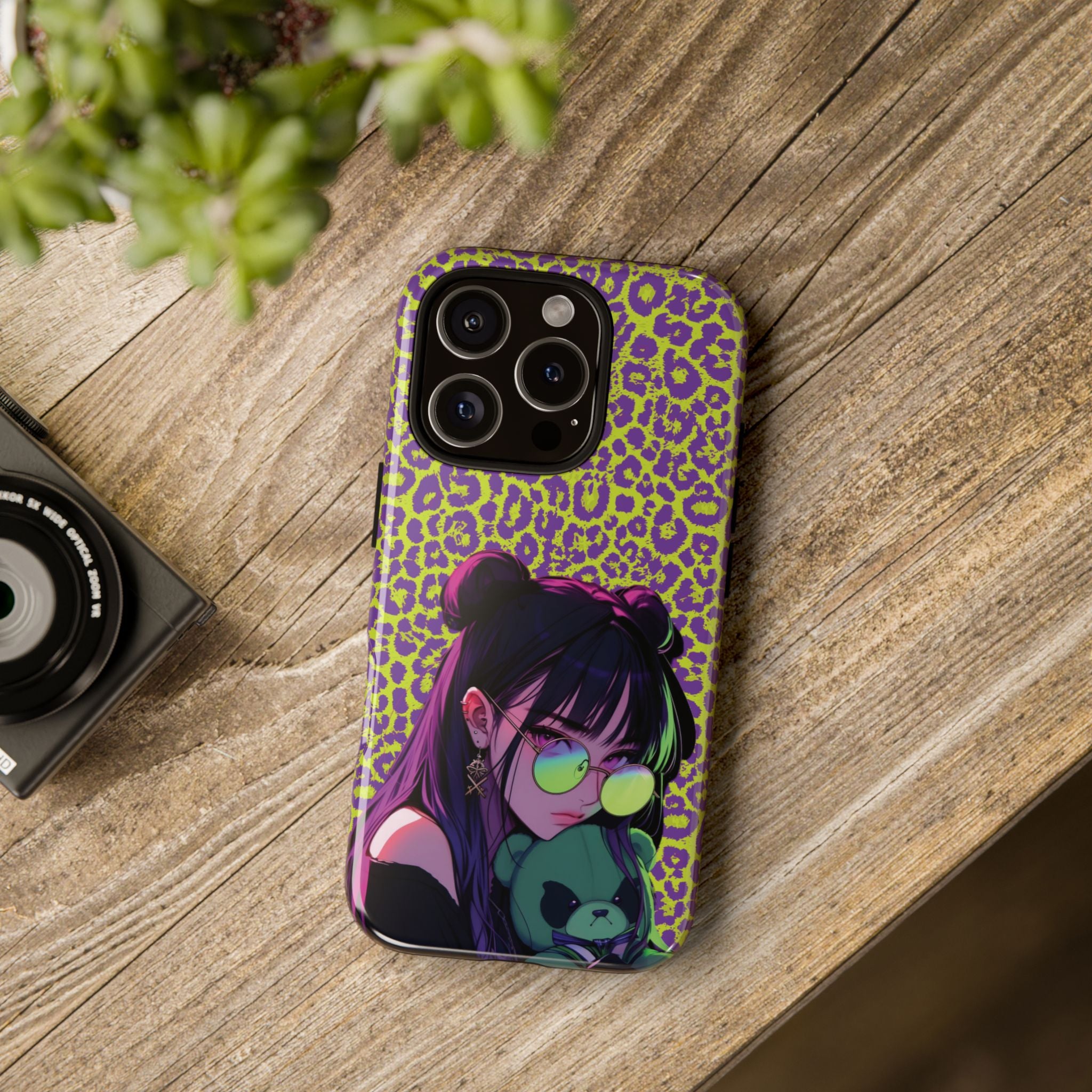 Purple Neon Lime Leopard Kz Tough Case for iPhone, Galaxy, or Google Pixel