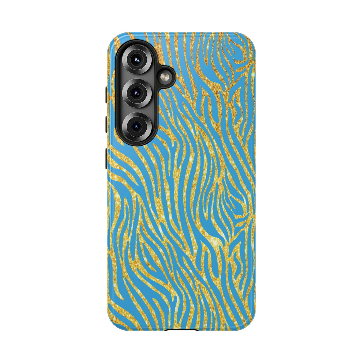 Blue Gold Zebra Tough Case for iPhone, Galaxy, or Google Pixel