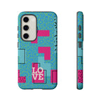 LOVE Aqua Blue Leopard RG Tough Phone Case iPhone, Galaxy, or Google Pixel