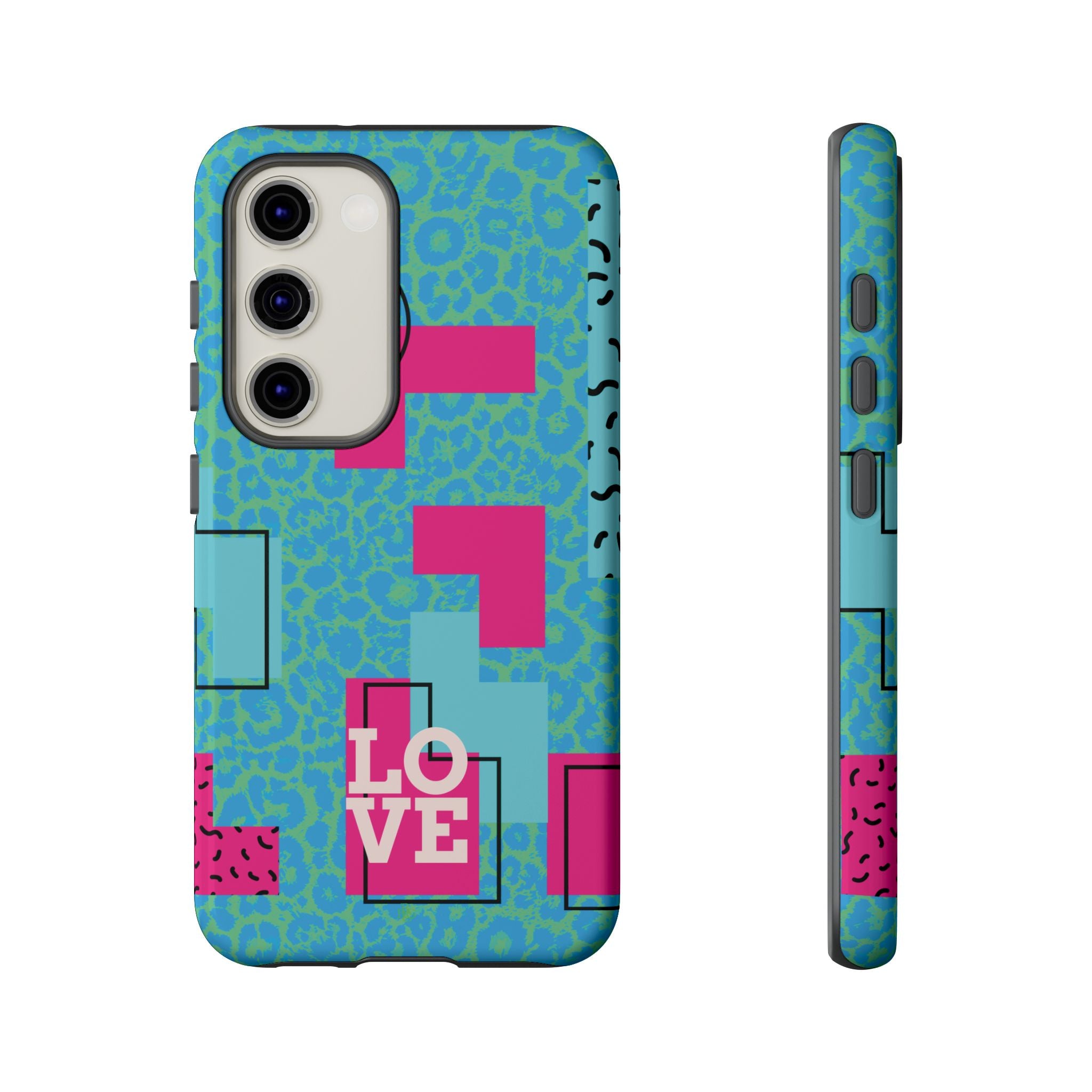 LOVE Aqua Blue Leopard RG Tough Phone Case iPhone, Galaxy, or Google Pixel
