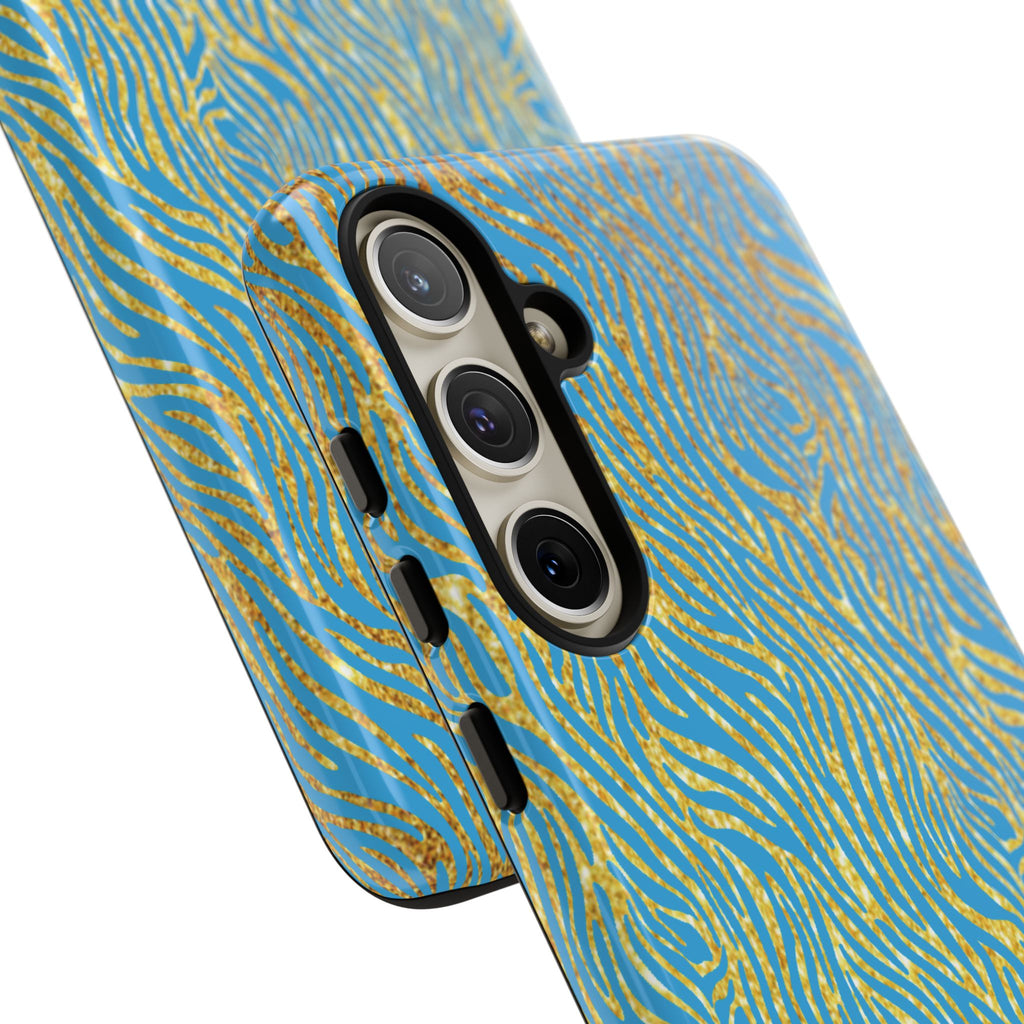 Blue Gold Zebra Tough Case for iPhone, Galaxy, or Google Pixel