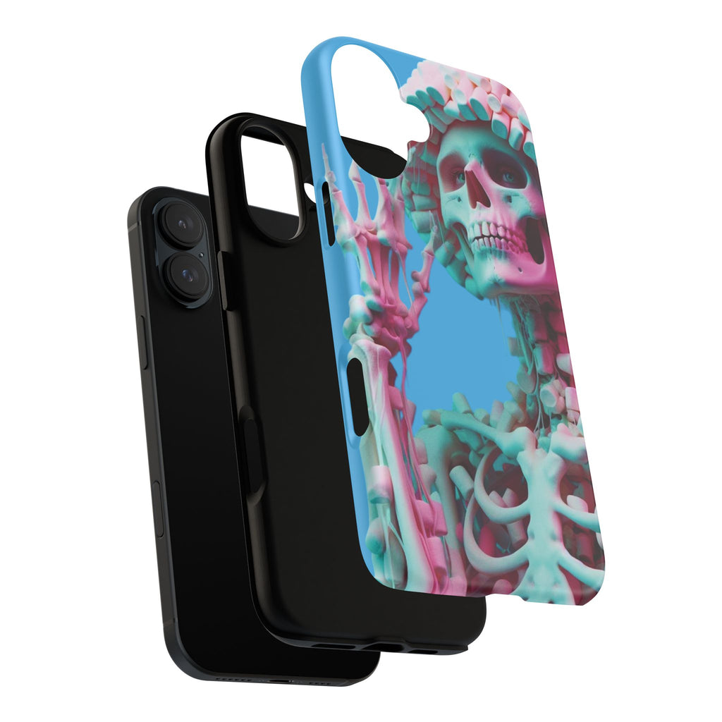 Neon Pink Skeleton Blue Tough Phone Case for iPhone, Galaxy or Google Pixel