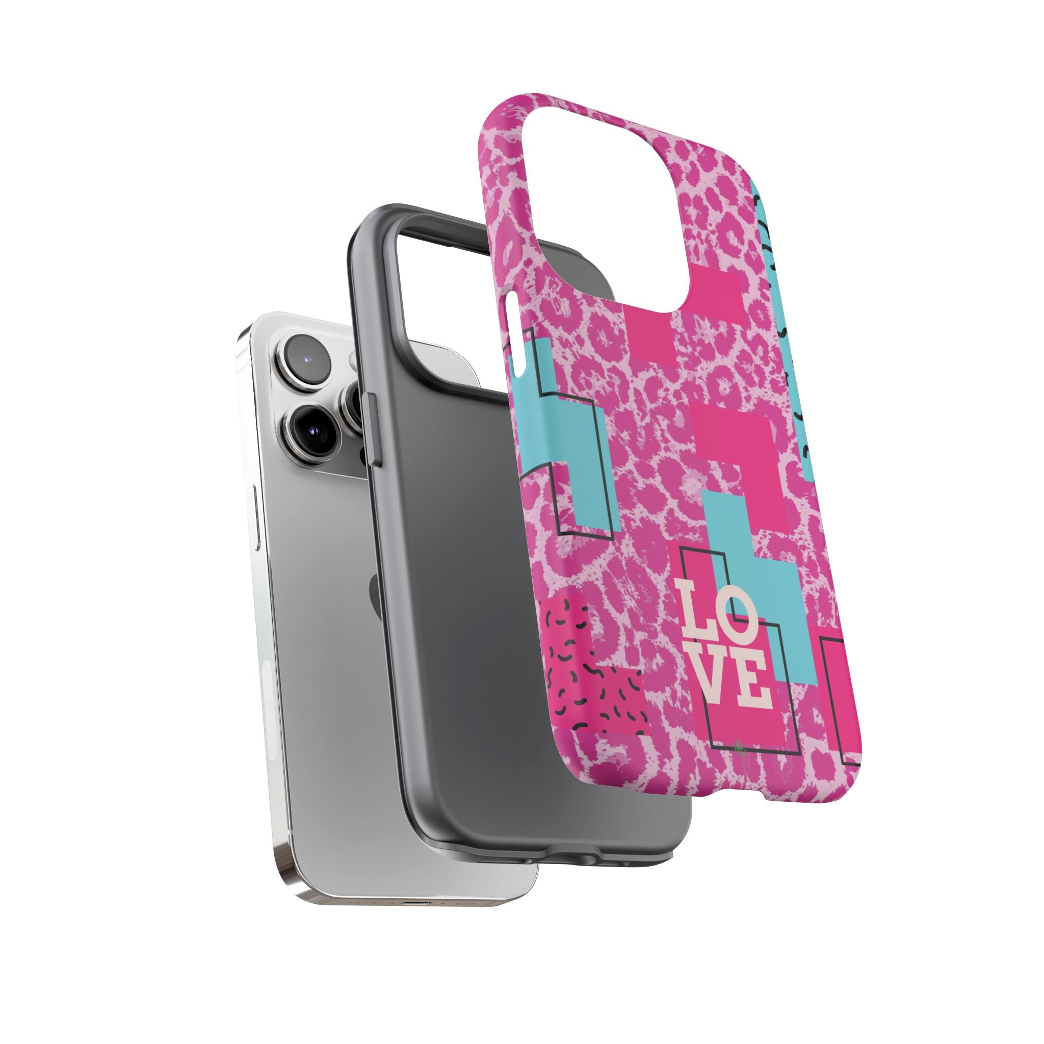 Retro Love Pink Leopard RG Tough Phone Case for iPhone, Galaxy, or Google Pixel