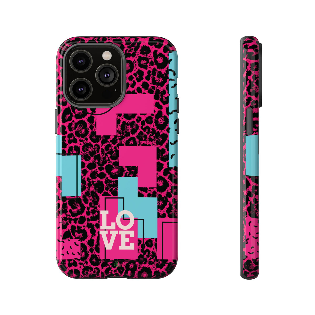 Pink Love Retro Blocks Leopard RG Tough Phone Case for iPhone, Galaxy, or Google Pixel