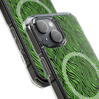 Neon Green Zebra Magnetic iPhone 14, 15, 16 Series Clear Impact Cases