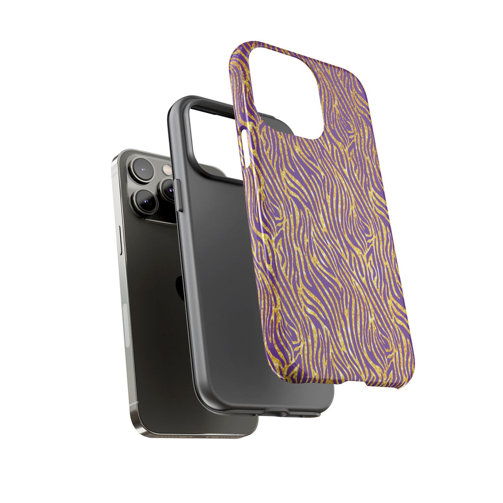 Vibrant Purple Gold Zebra Tough Phone Case iPhone, Galaxy, or Google Pixel