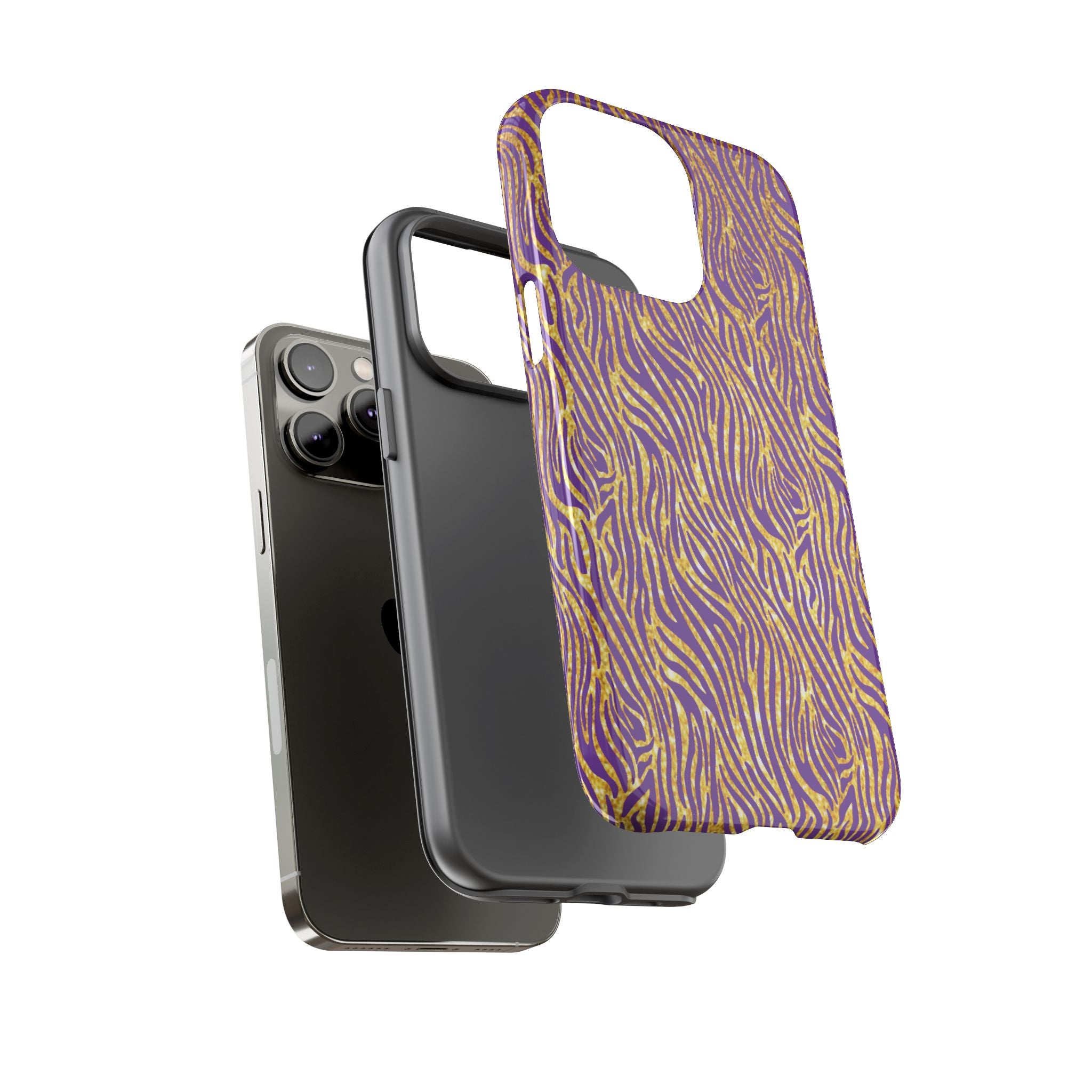Vibrant Purple Gold Zebra Tough Phone Case iPhone, Galaxy, or Google Pixel