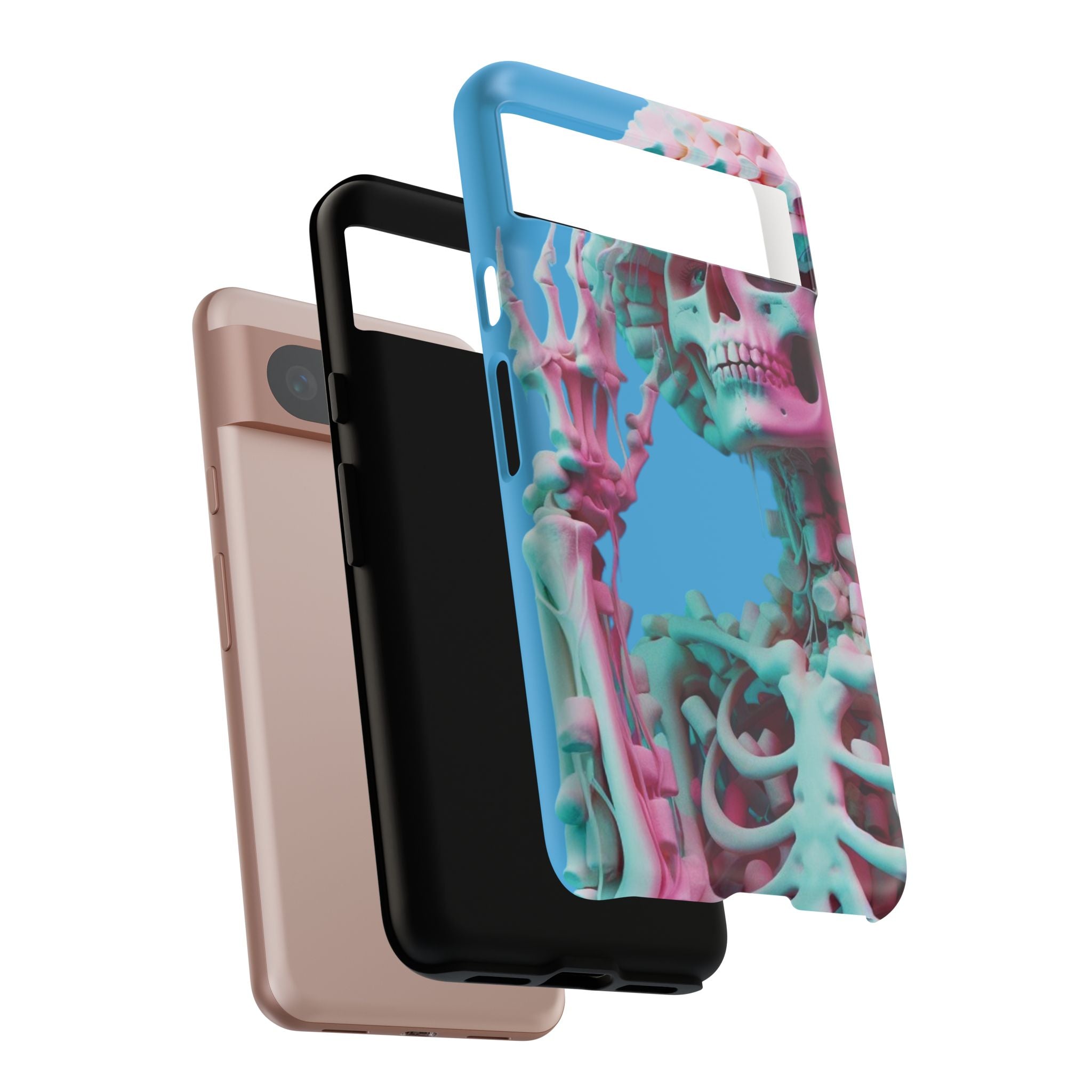 Neon Pink Skeleton Blue Tough Phone Case for iPhone, Galaxy or Google Pixel
