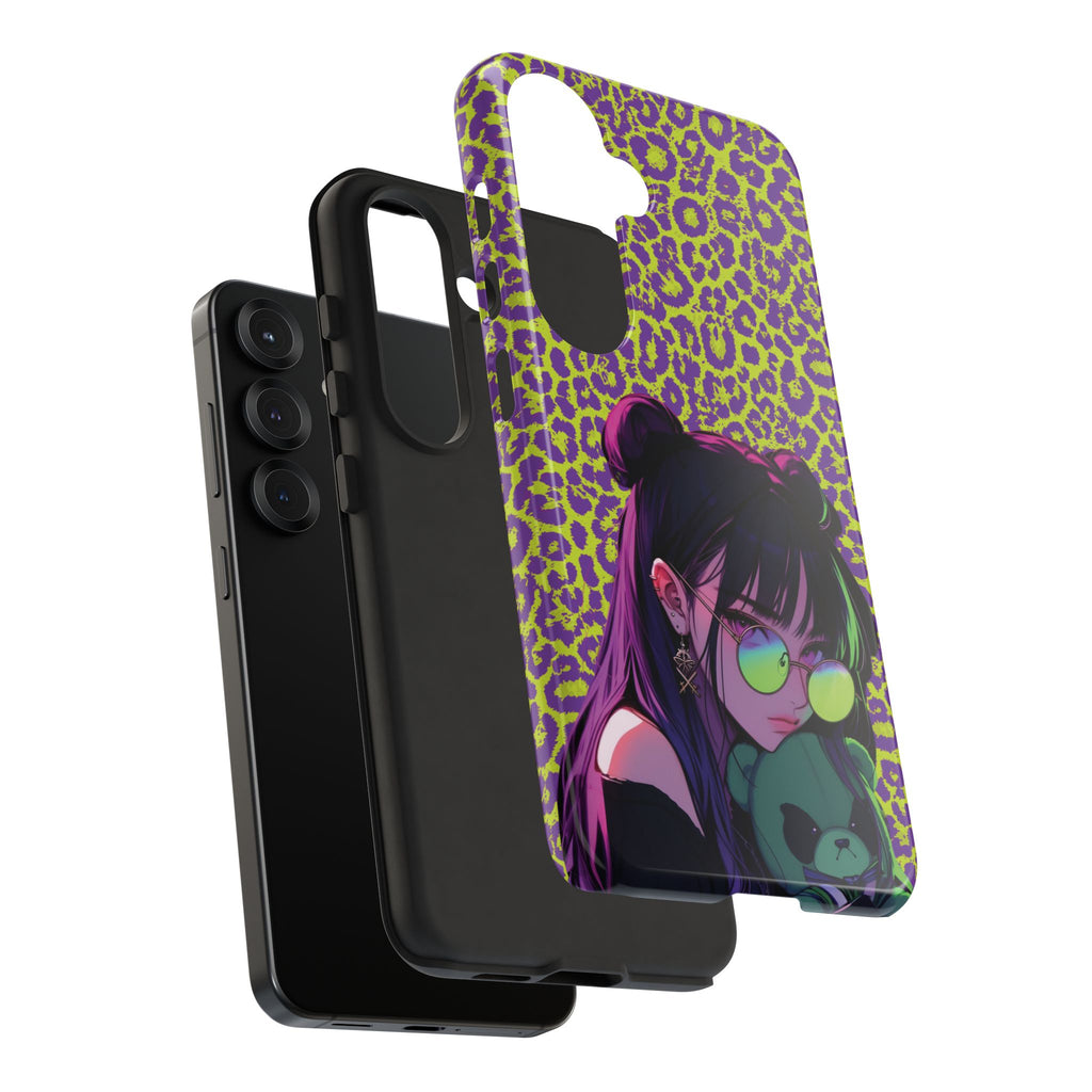 Purple Neon Lime Leopard Kz Tough Case for iPhone, Galaxy, or Google Pixel