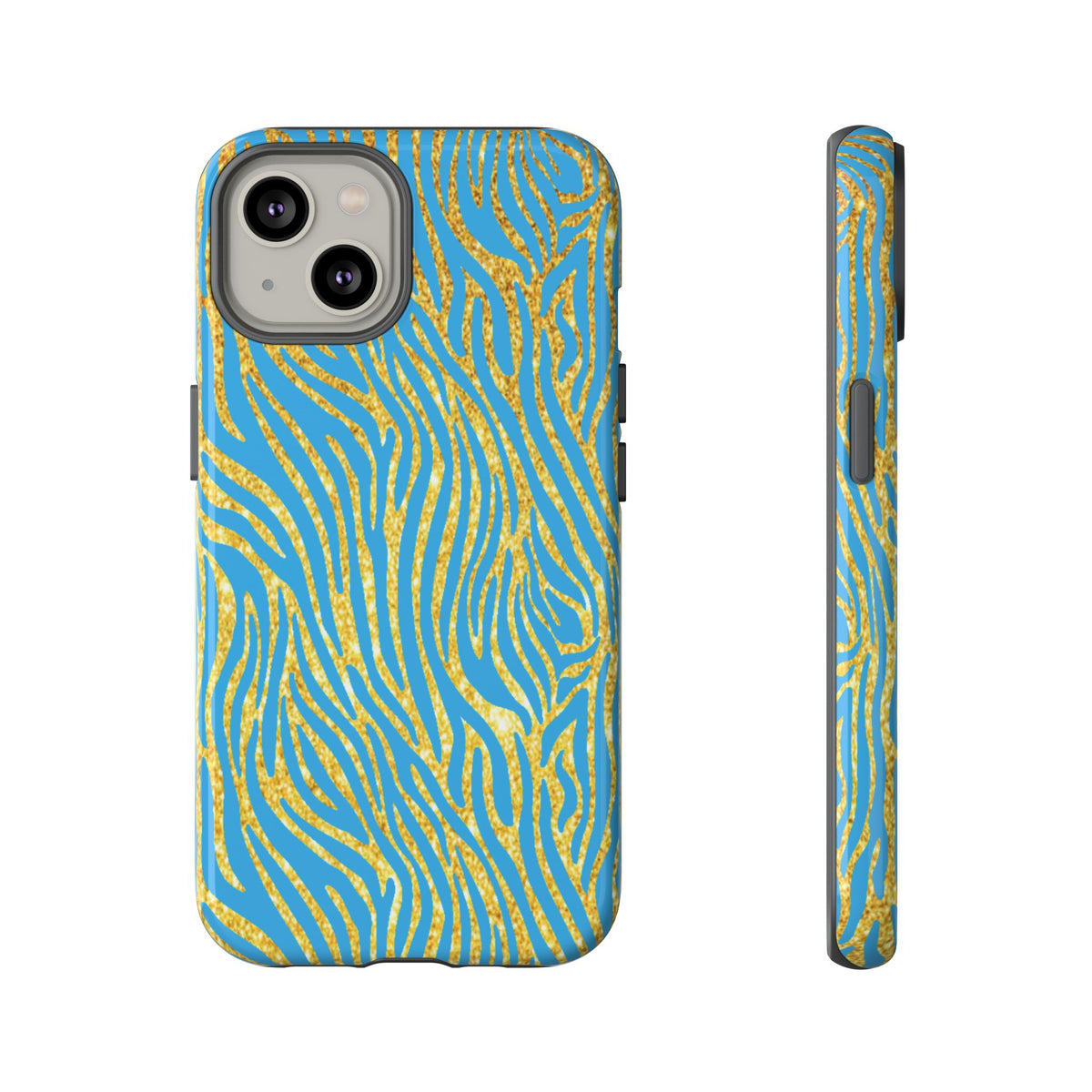 Blue Gold Zebra Tough Case for iPhone, Galaxy, or Google Pixel