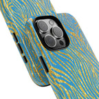 Blue Gold Zebra Tough Case for iPhone, Galaxy, or Google Pixel