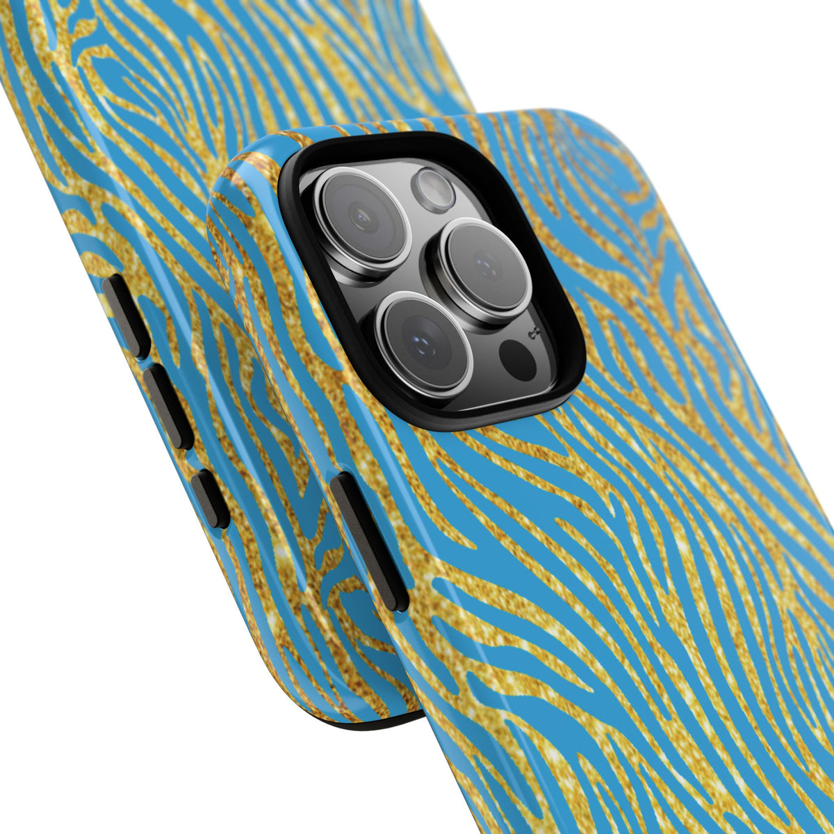 Blue Gold Zebra Tough Case for iPhone, Galaxy, or Google Pixel