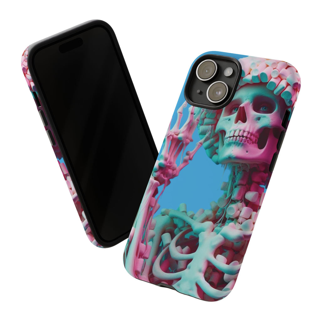 Neon Pink Skeleton Blue Tough Phone Case for iPhone, Galaxy or Google Pixel