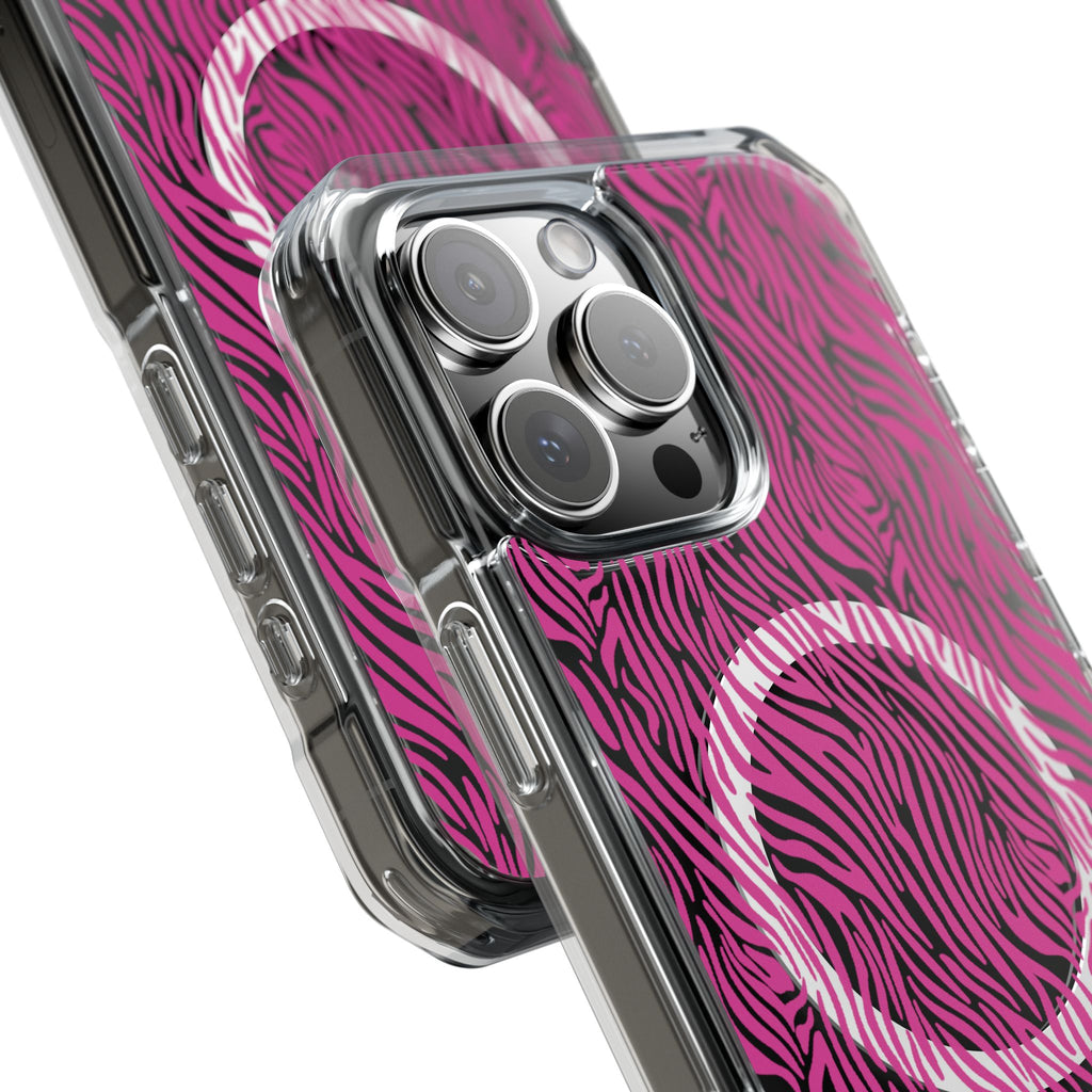 Pink Zebra Magnetic iPhone 14, 15, 16 Series Clear Impact Cases