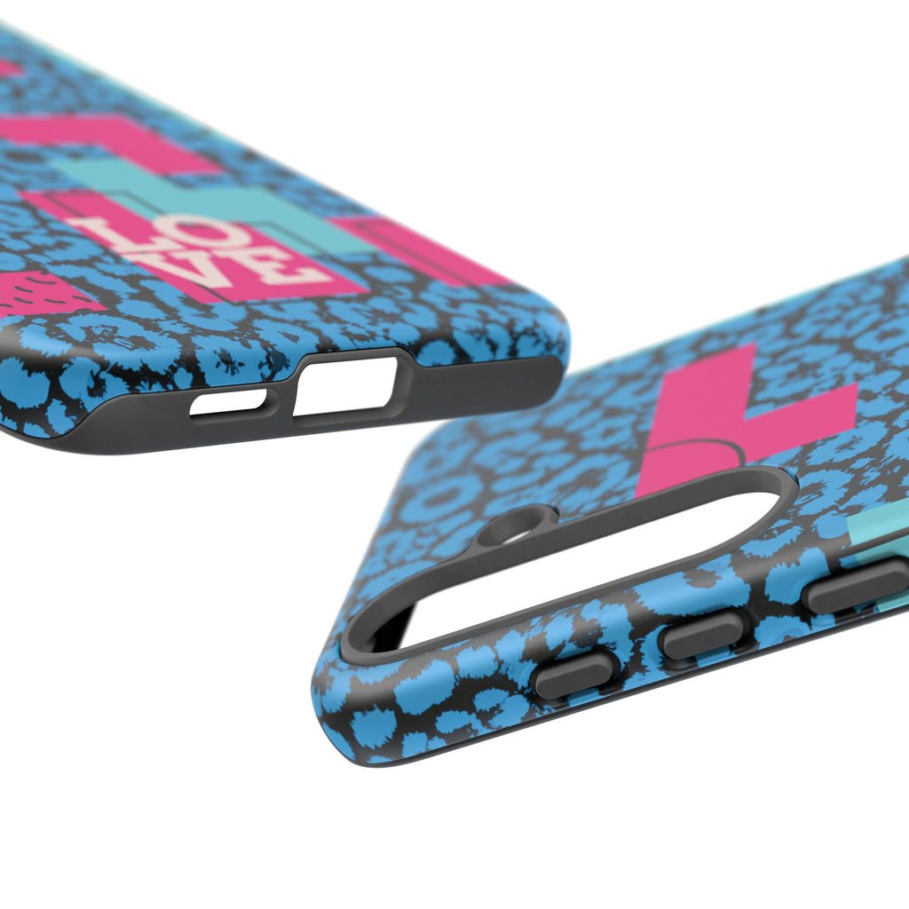 LOVE Blue Leopard 80s Vibe Tough Case for iPhone, Galaxy, or Google Pixel